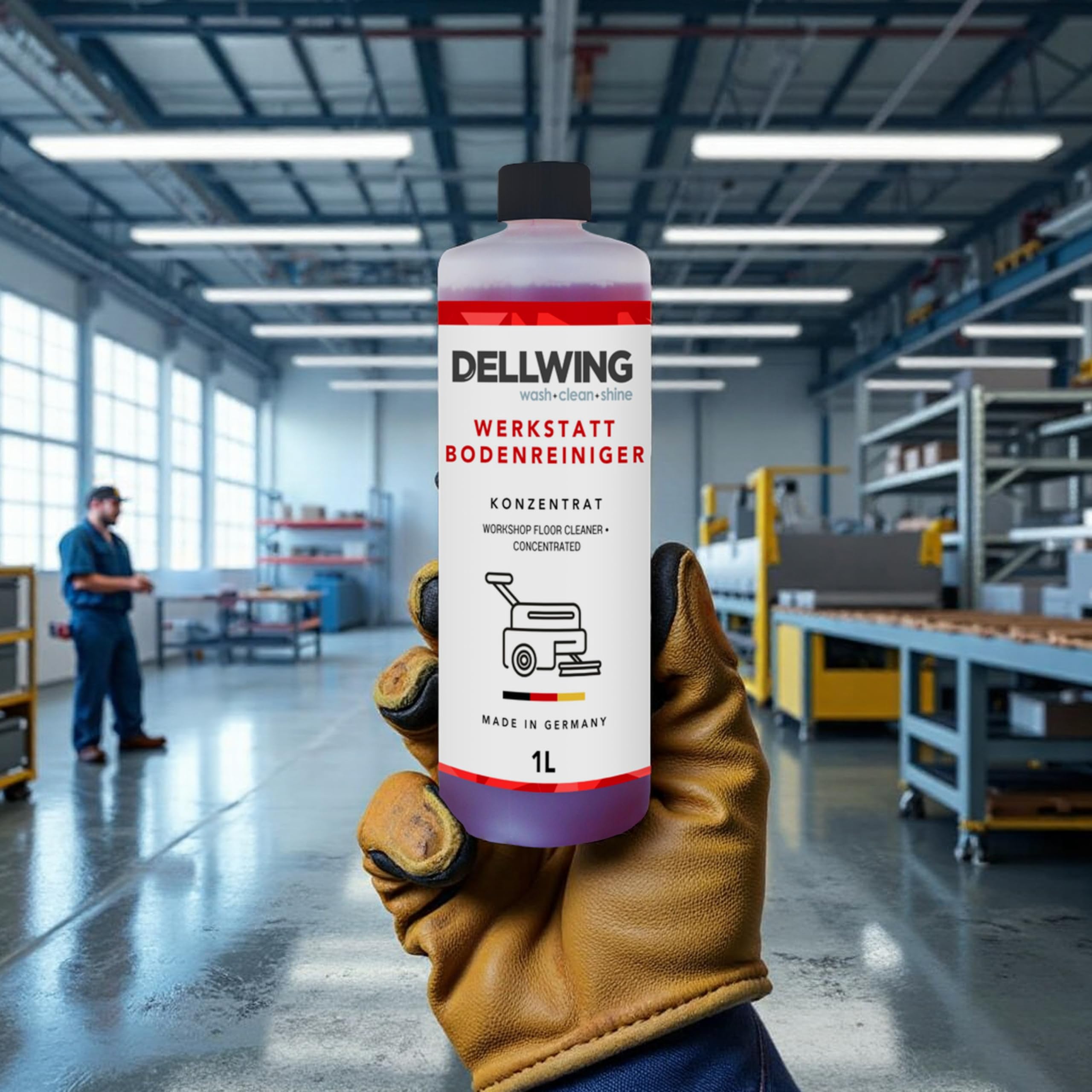 Dellwing Werkstattbodenreiniger 25 l, alkalisches HD Konzentrat für fettige und ölige Böden, Industriereiniger, Made in Germany