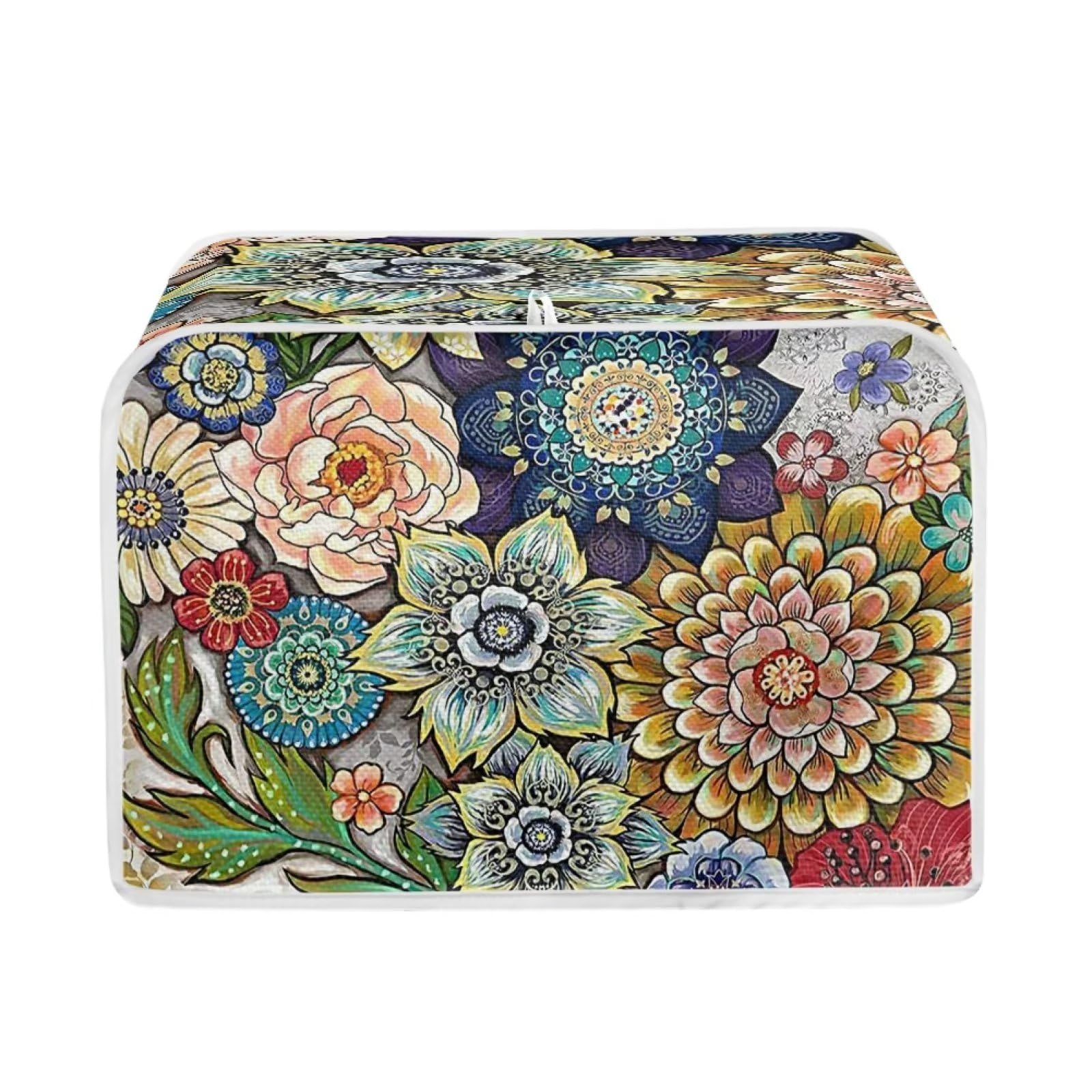 JSLXYYBQ Mandala Floral Toaster Cover 2 Slice, Kitchen Appliance Decoration Dustproof Bread Maker Cover Women Gift