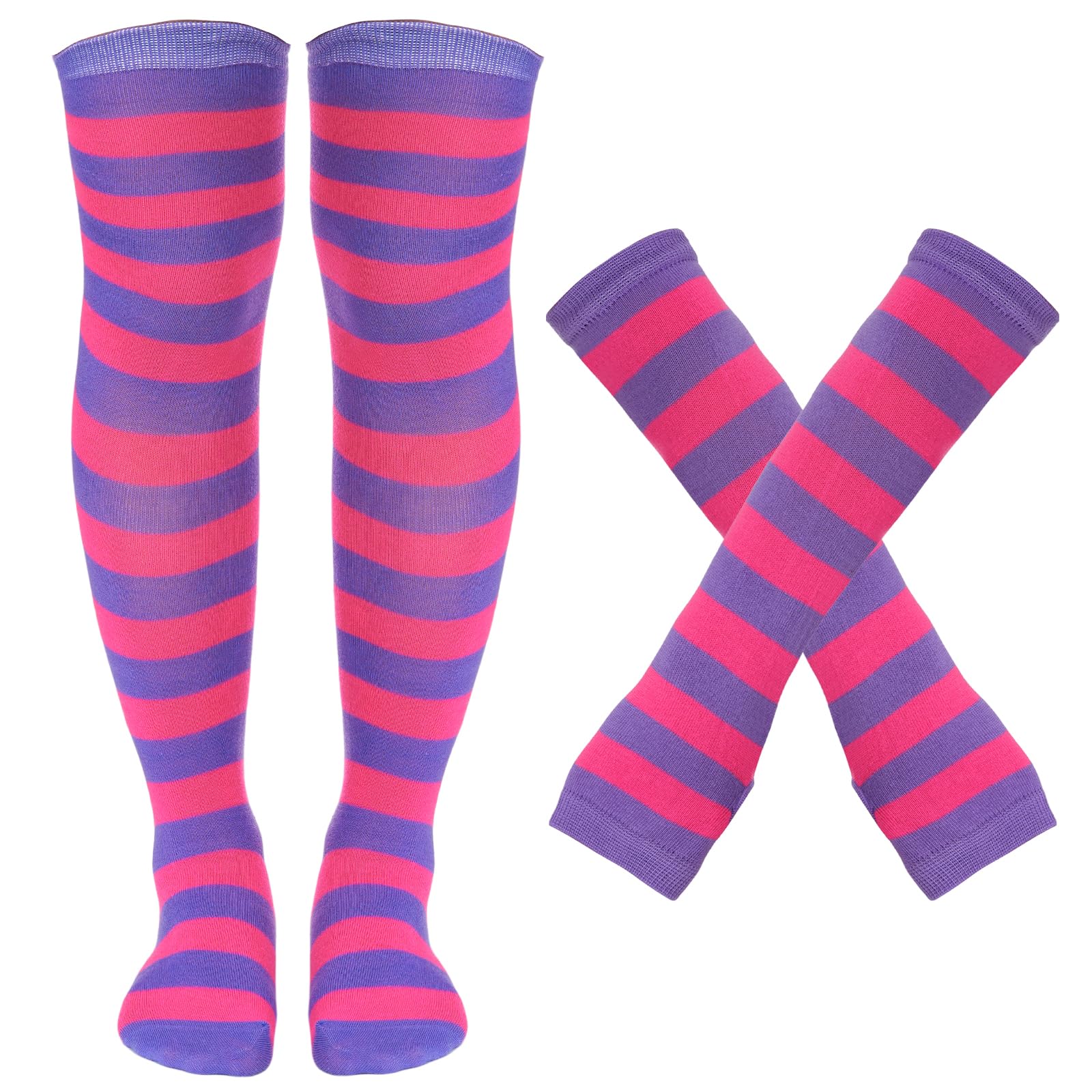 Tongcloud Women's Striped Knee High Socks, Over Knee Thigh High Socks, Arm Warmer and Fingerless Gloves Set