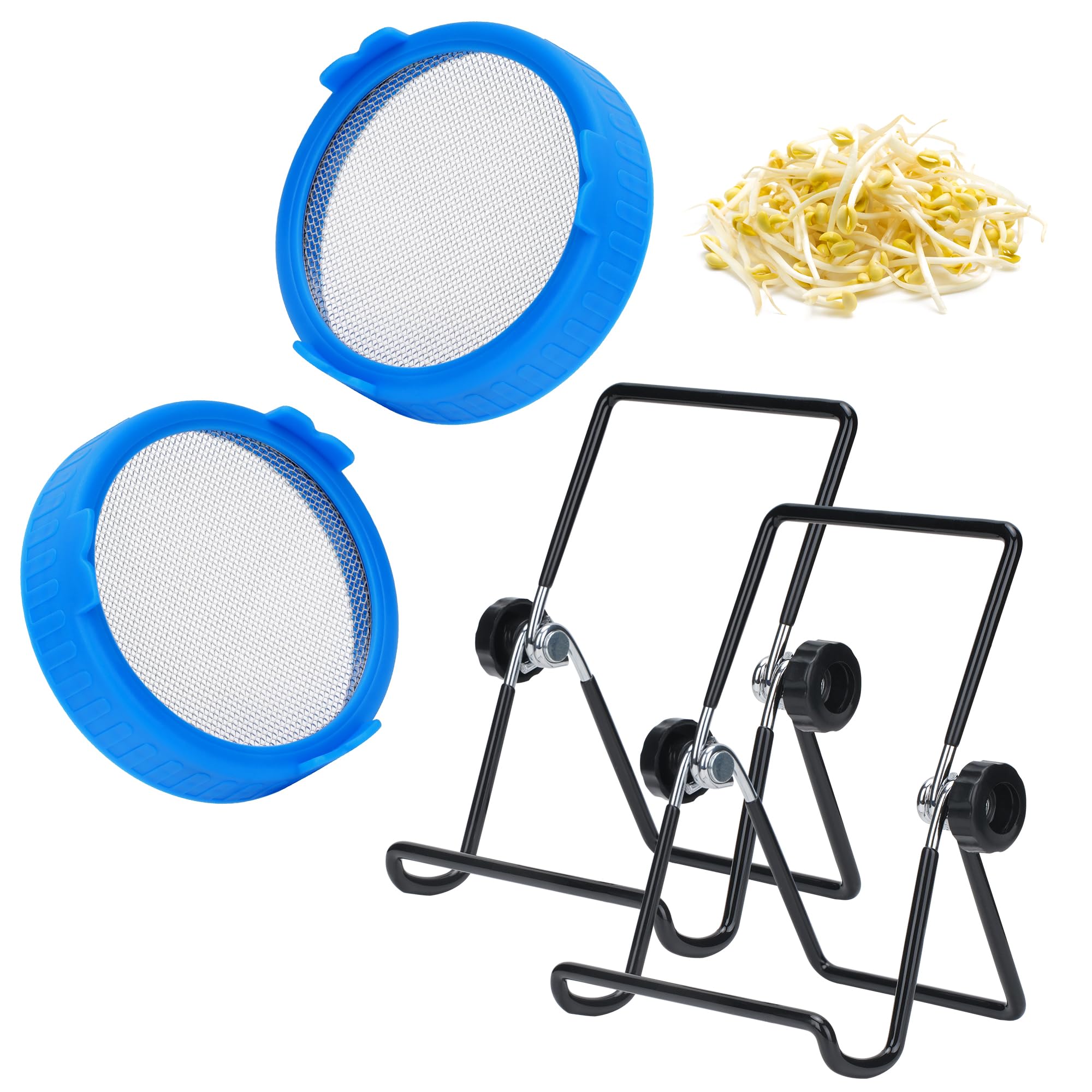Lulonpon Sprouting Lids Growing Kit, Screen Sprout Lids with Stand, Sprouting jar kit for Sprouting, Sprouting Bean Seeds, Sprouting Kit