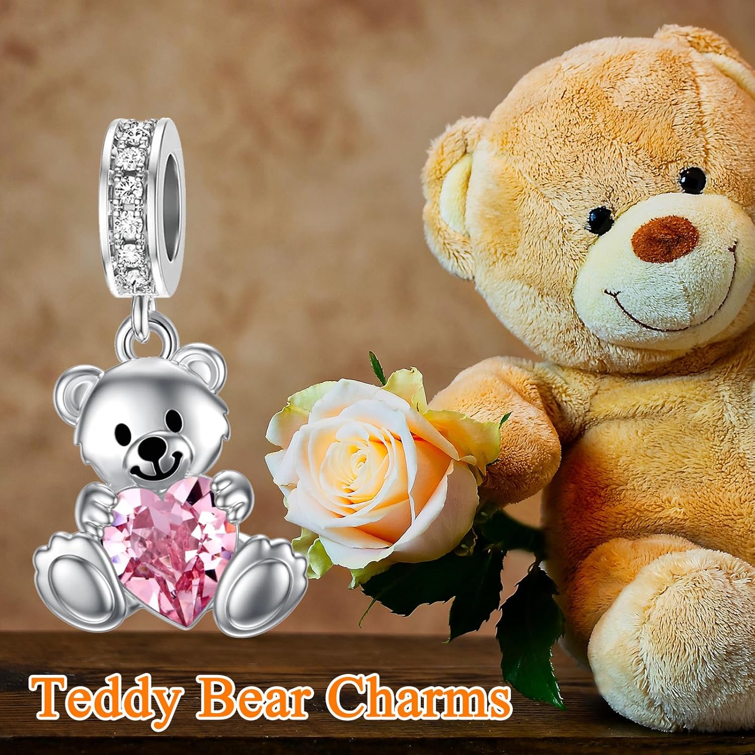 PELOVNY Teddy Bear Charms for Bracelets for Women 925 Sterling Silver 12 Month Birthstone Bear Bead Charms Birthday Valentines Day Teddy Bear Pendant Jewelry Gifts for Mom Daughter Wife - Image 5