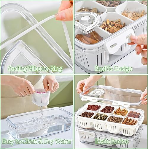 Miniatura 4 de shopwithgreen Contenedores de almacenamiento para refrigerador con tapa, bandeja portátil para servir alimentos con 8 divisores extraíbles, ahorro