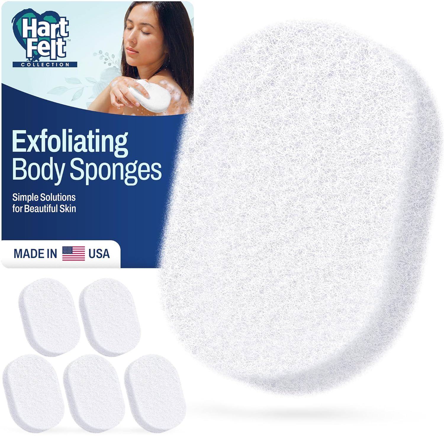 HartFelt Bath Sponges for Shower | Oval Body Wash Scrubber for Exfoliating Skin | Clean and Refresh Body, Back & Arms | Chemical-Free Body Sponge | Made in USA - Pack of 6 6 Count (Pack of 1)