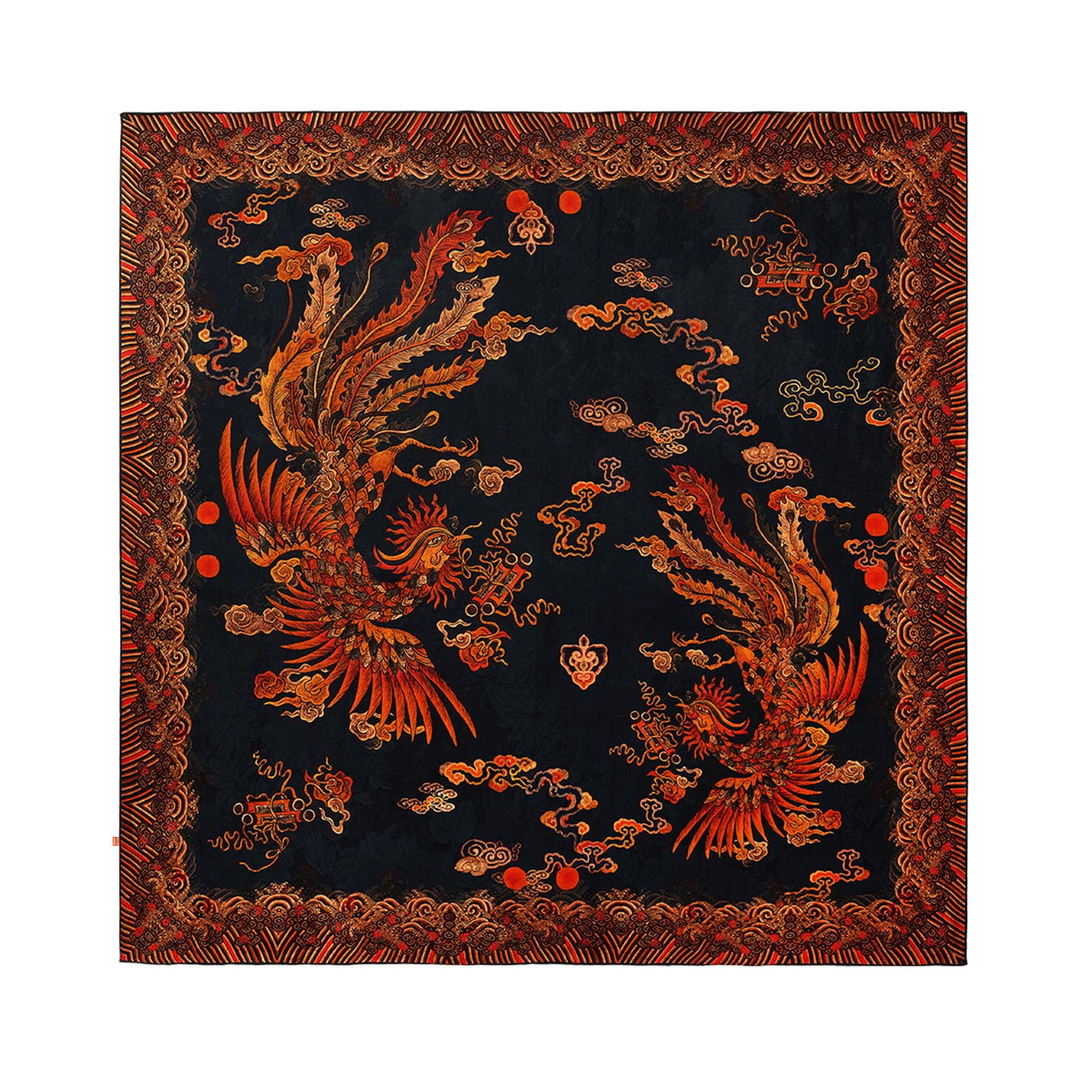 HangErFeng Damski ciężki jedwabny szal XiangYunSha dwustronny feniks chmura nadruk czarny 1647