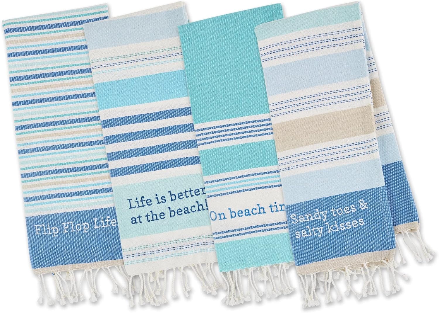 DII Cotton Dish Towels, Coastal Striped Design with Fringe, 20x30 inches, Beach House Vibes (Set of 4)