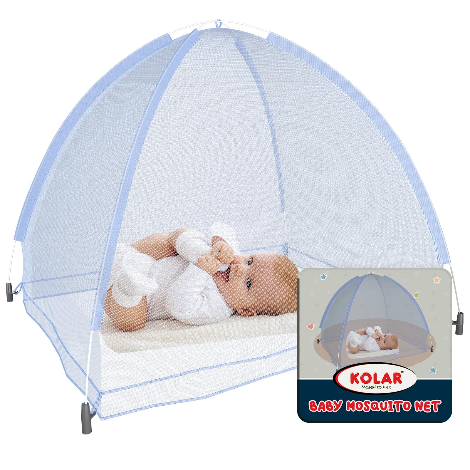 Kolar Polyester Infants Washable Baby Mosquito Net|Anti-Bug Crib Net Foldable Bottomless Baby Crib Machardani Mosquito Net (Blue, Tent)