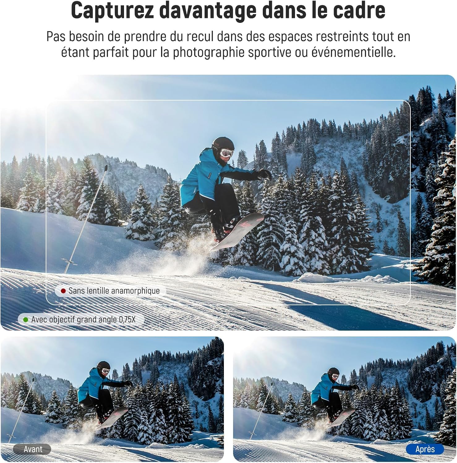 NEEWER Objectif Grand Angle 0,75x Compatible DJI Osmo Pocket 4 3 Xtra Muse Creator Combo, Asphérique Multicouche Magnétique FOV 108° pour Caméra d'Action