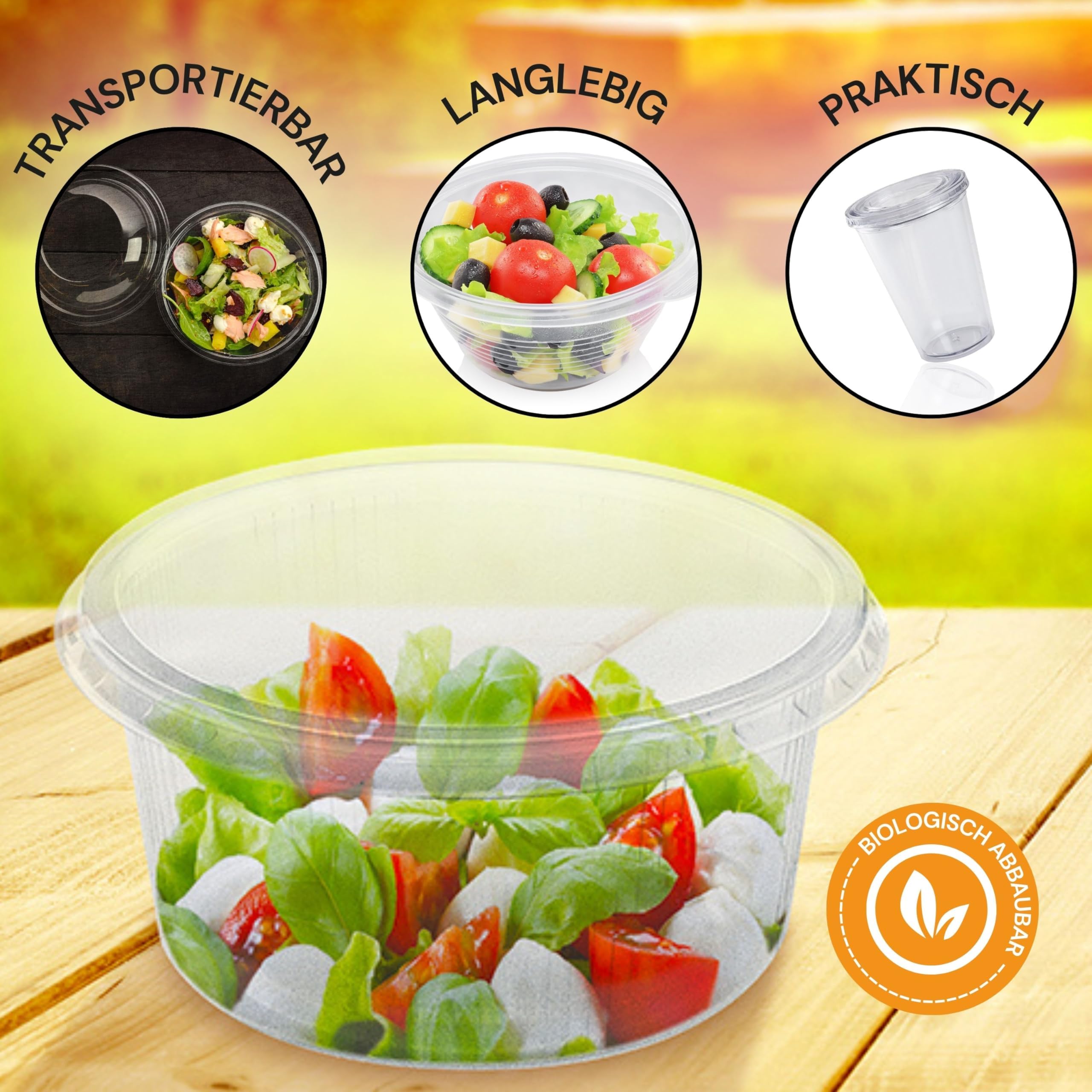 250 Stück Runde Feinkostbecher 500 ml Ø101mm x 104mm - Kunststoff Verpackungsbecher, Snackbecher, Salatschale aus Polypropylen (PP) - lebensmittelecht, stapelbar, To-Go-Becher - Made in Germany