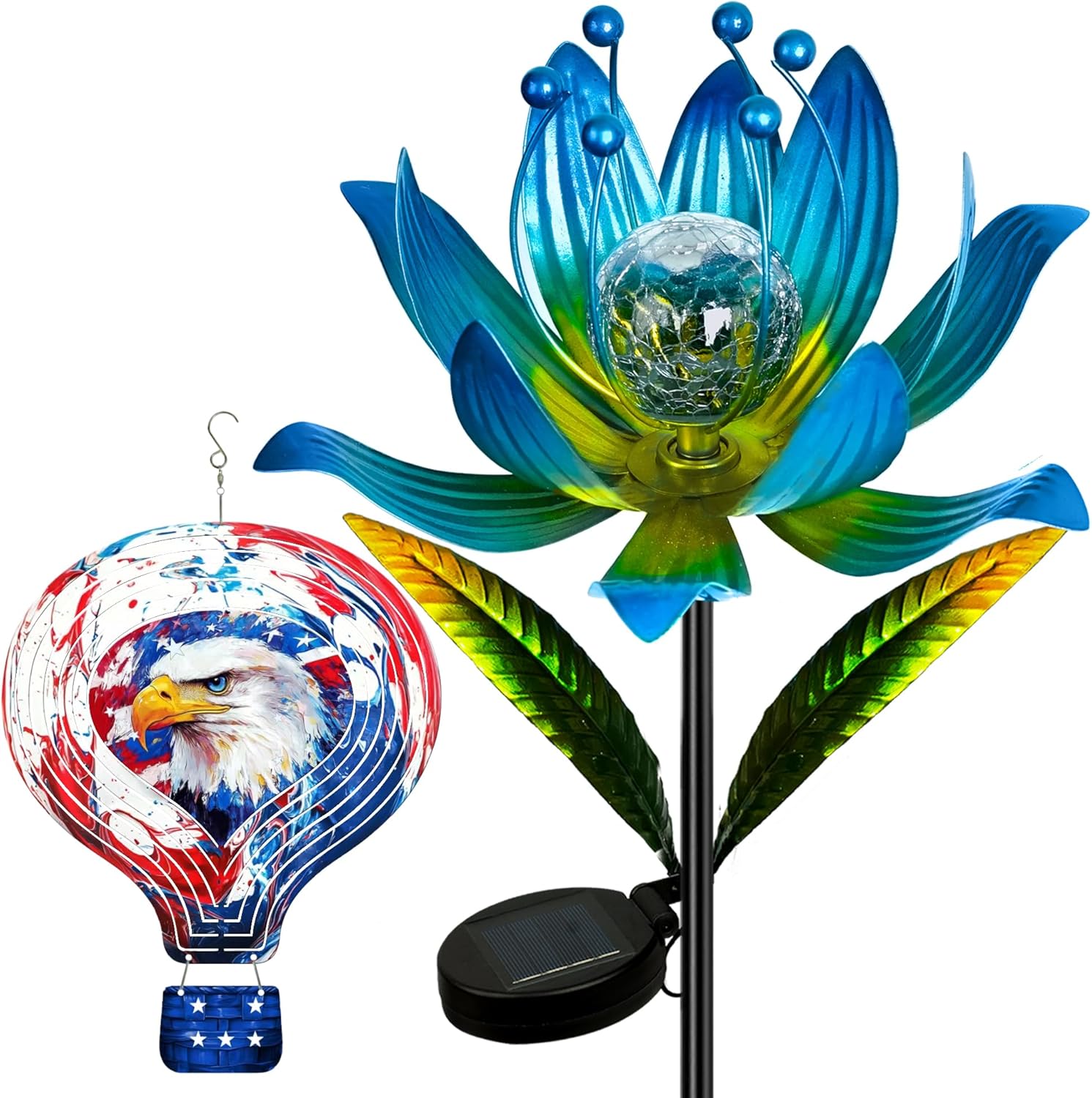 38 in Wind Spinners Outdoor and 12 Inch 3D Kinetic Metal Bald Eagle Wind Spinner