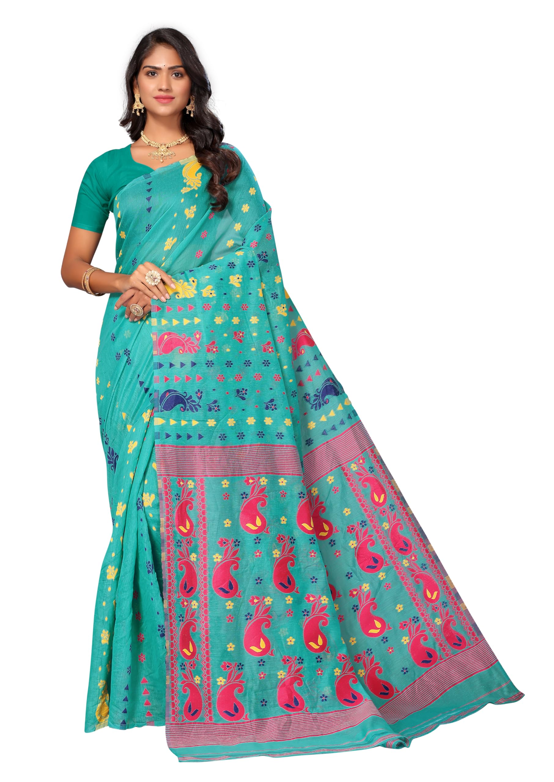 Regolith Designer SareesWomen Banarasi Cotton Saree With Unstitched silk saree Blouse Piece