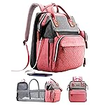 ISMGN Diaper Bag Backpack with Changing Station, Large Diaper Bag, Baby Bag, Multifunctional Diaper Bag, Pinkgray