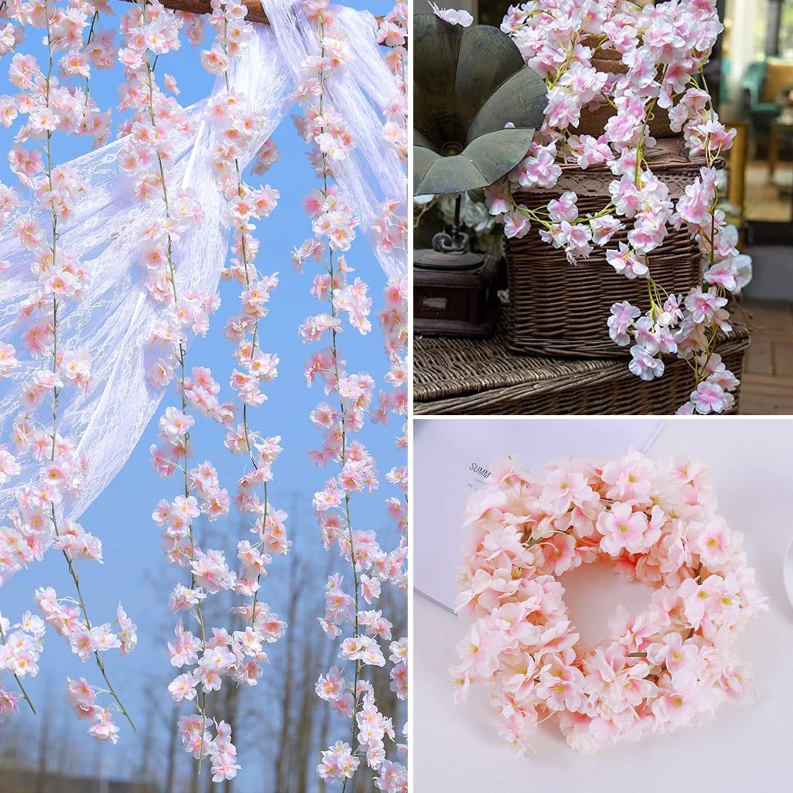 2 Ghirlande Di Fiori Di Ciliegio Artificiali Blu - Rampicanti Lunghi 1,8 Metri Con 240 Fiori In Seta, Perfetti Per Decorare Matrimoni, Feste, Pareti