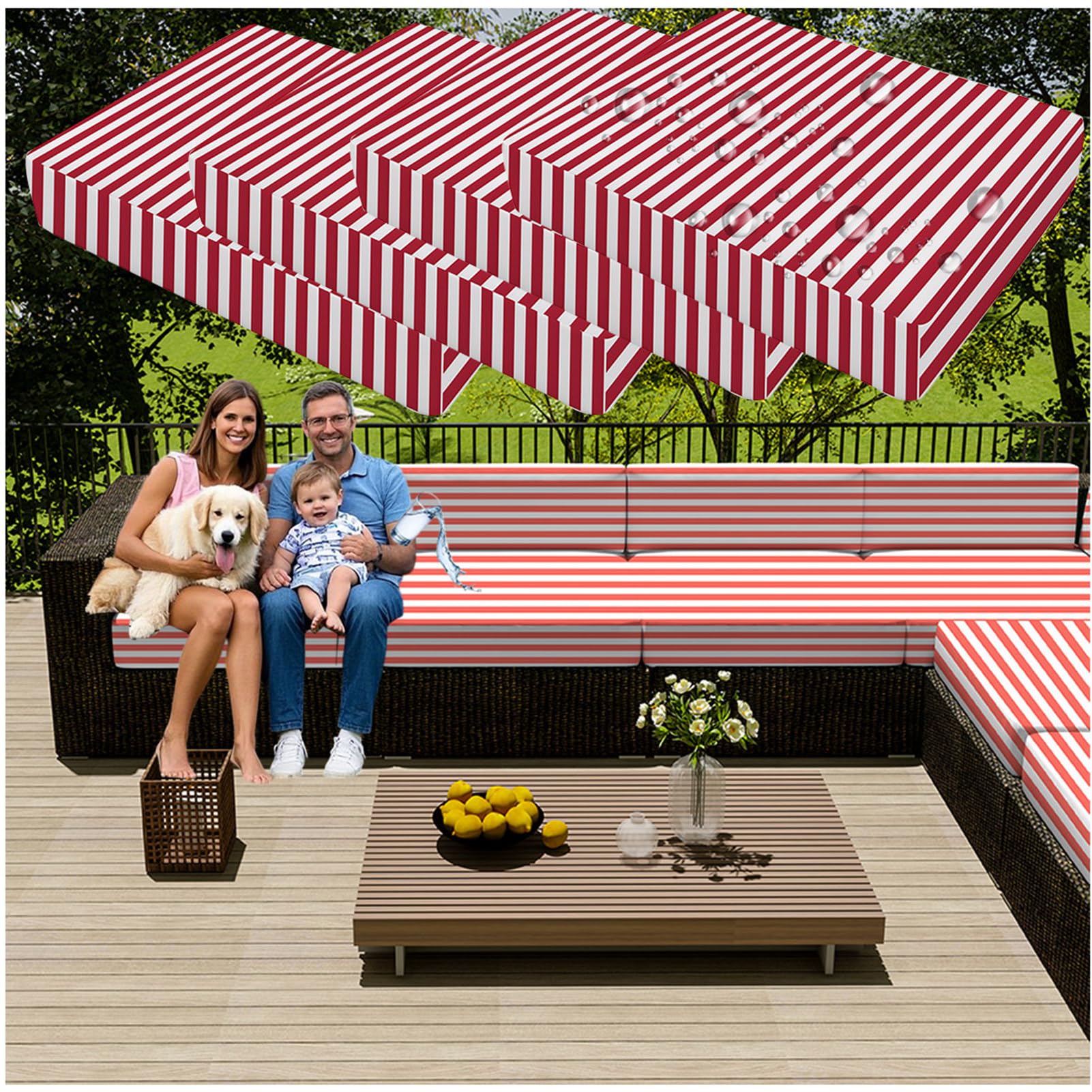 ZGDDPZA 4PCS Patio Cushion Seat Covers – Waterproof, Heavy-Duty Oxford Fabric, Sofa Slipcovers with Zipper, Washable & Non-Slip Replacement for Outdoor Furniture (Stripes 5,21.6 * 17.7in)