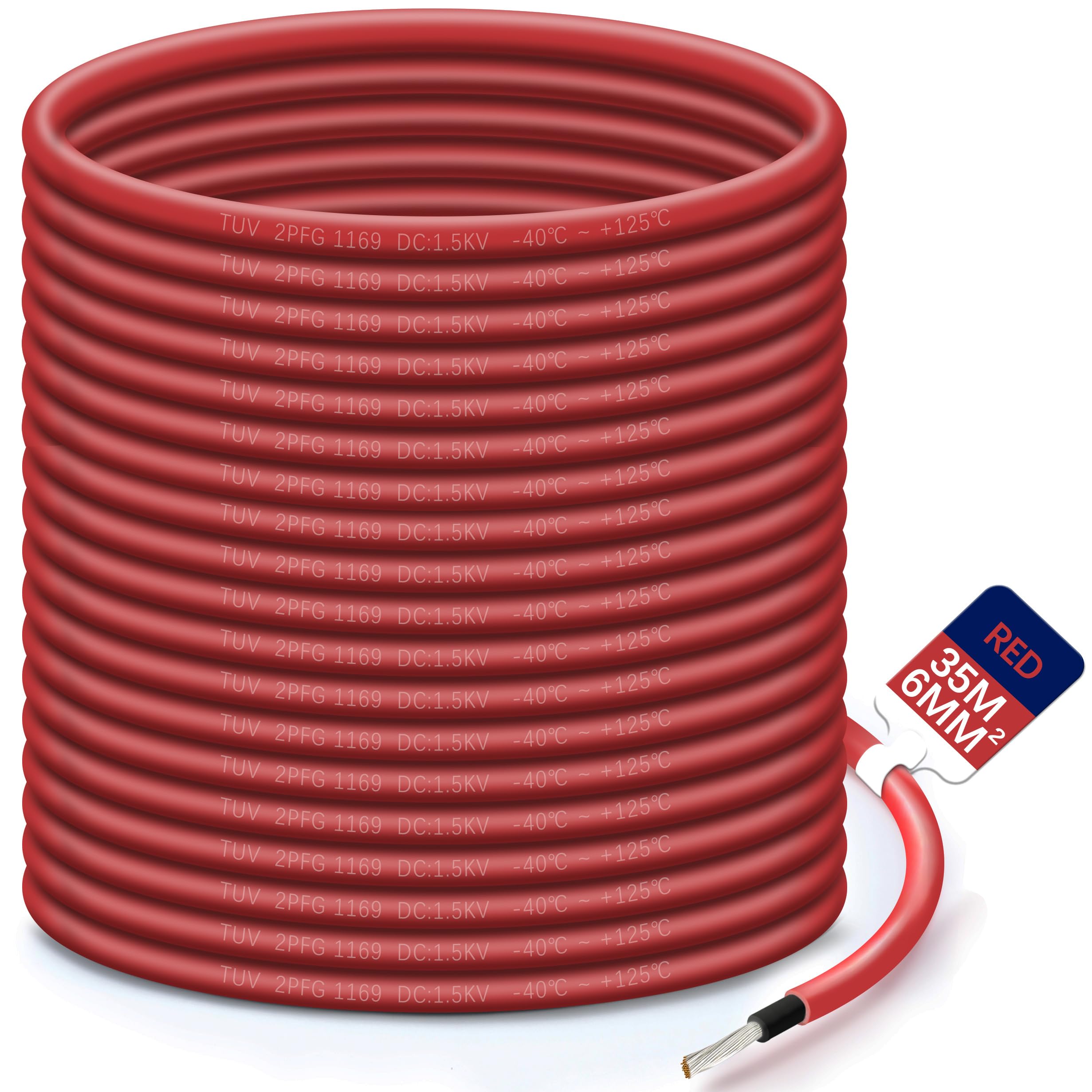 Solar Panel PV Cable DC Rated Red Black 4mm² 6mm² 10/20/35m (RED, 6mm²-35m)