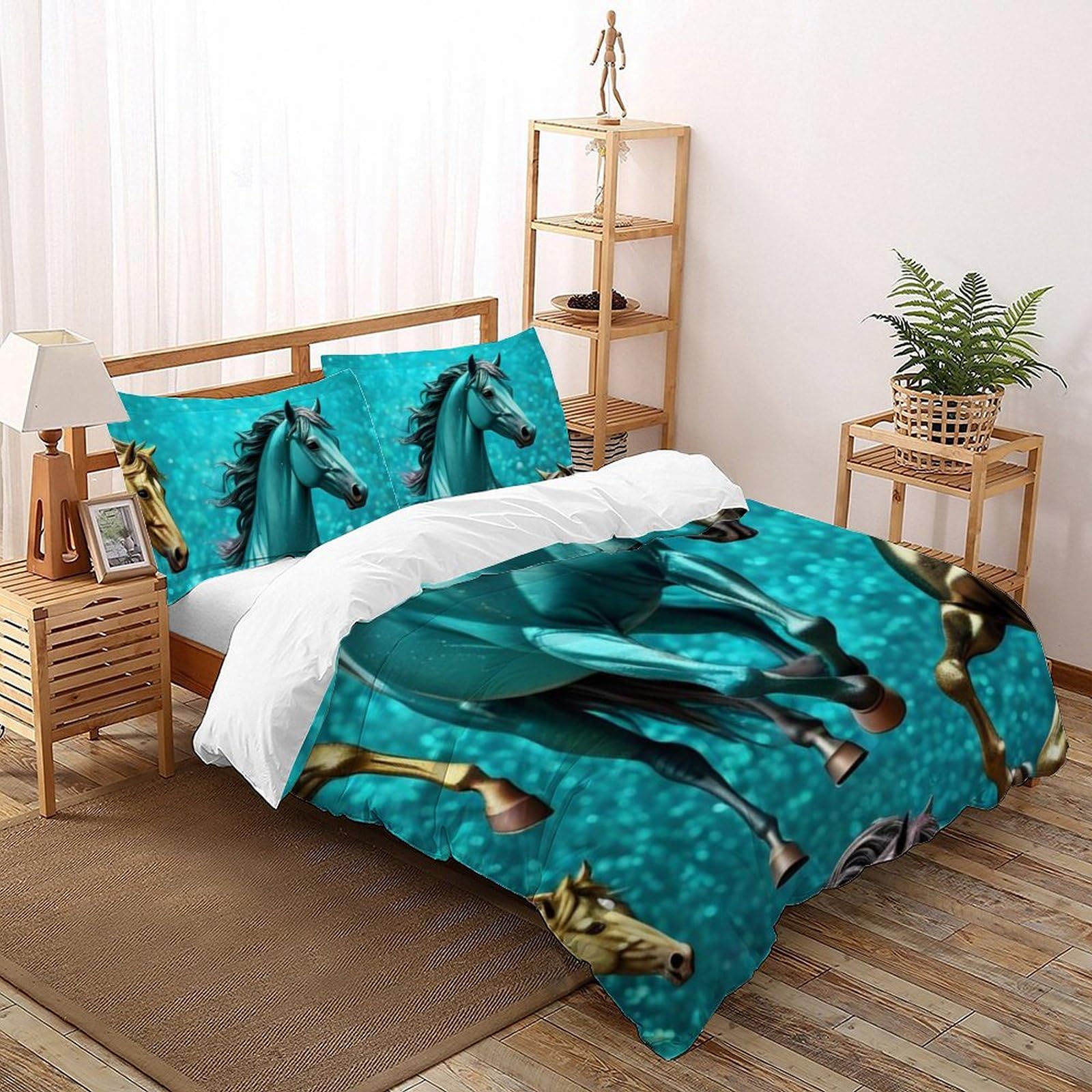 Housse de couette poney imprimé 3D animaux lit fille 200x200