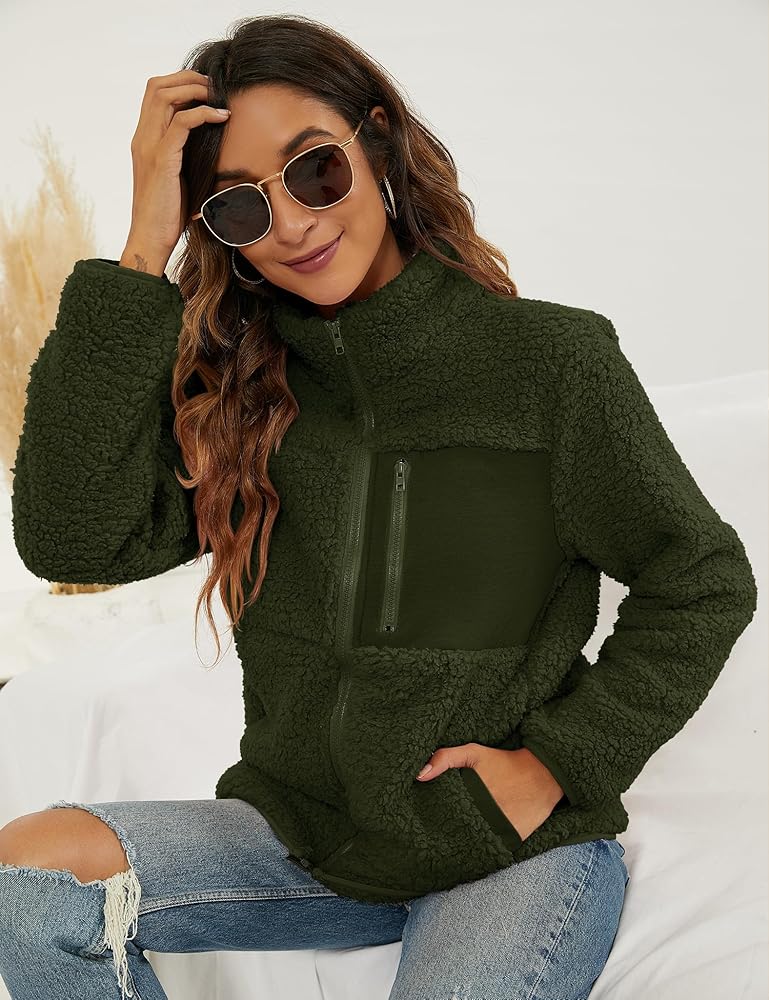 VVK Women's Fashion Faux Shearling Shaggy Full Zip Coats Warm VVK Women's Fashion Faux Shearling Shaggy Full Zip Coats Warm