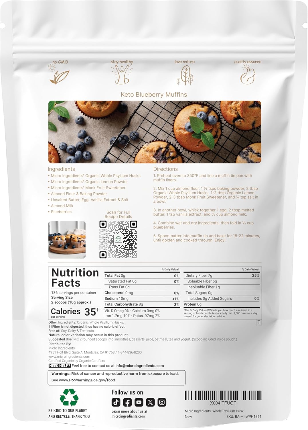 Micro Ingredients Organic Whole Psyllium Husks, 3lbs | Daily Soluble Fiber Supplement with Prebiotics | Psyllium Husk Sourced from India | Non-GMO, Keto Friendly, Vegan - Image 2