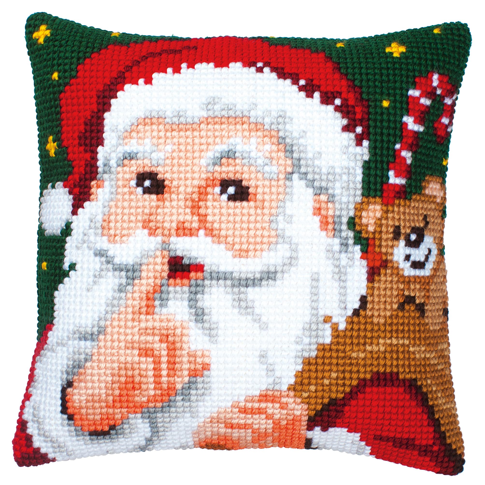 Vervaco Cross Stitch Christmas Embroidery Kits Pillow Front for Self-Embroidery with Embroidery Pattern on 100% Cotton, 15,75 x 15,75 Inches - 40 x 40 cm, Santa Hush
