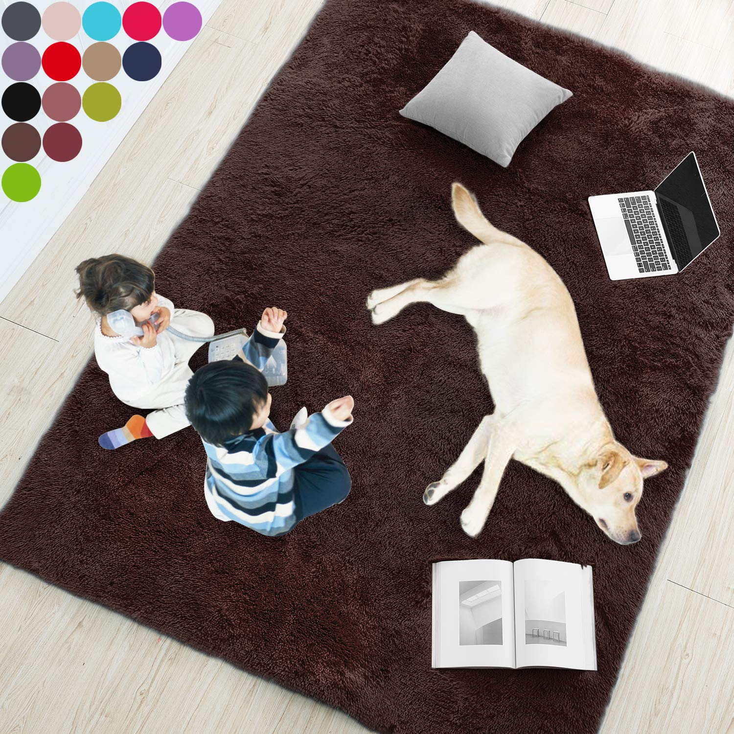 Brown Soft Rug for Bedroom,2'X3',Fluffy Area Rug for Living Room,Furry Carpet for Kids Room,Shaggy Door Mat for Entryway,Fuzzy Plush Rug,Brown Carpet,Rectangle,Cute Room Decor for Baby — image 1
