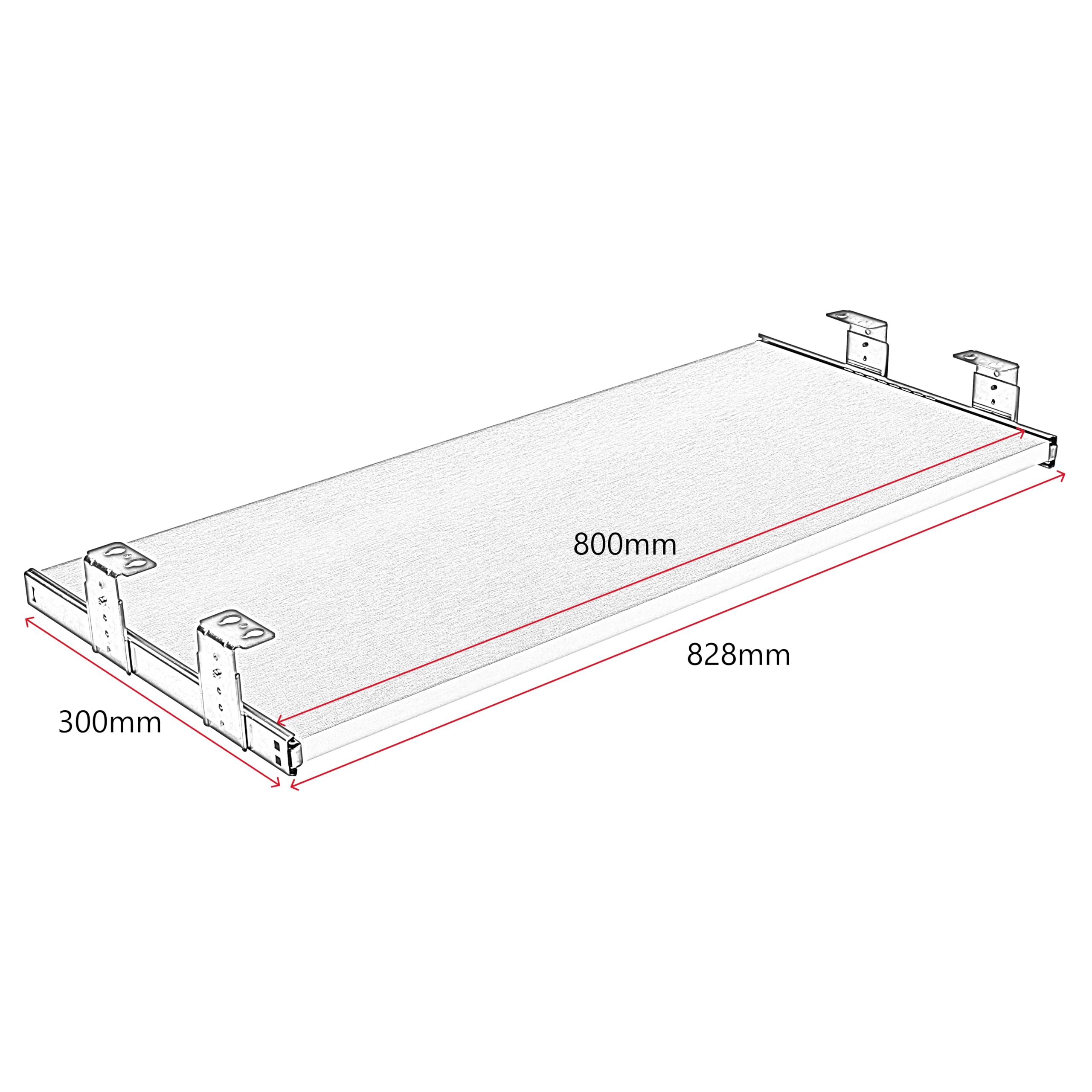 FIX&EASY Tastaturauszug Up&Down, Tastaturablage 800X300mm schwarz matt Dekor, Auszugschienen mit Einrastfunktion höhenverstellbar schwarz 300mm, Set Ablage und Auszug mit Verriegelung f. Tastatur Maus