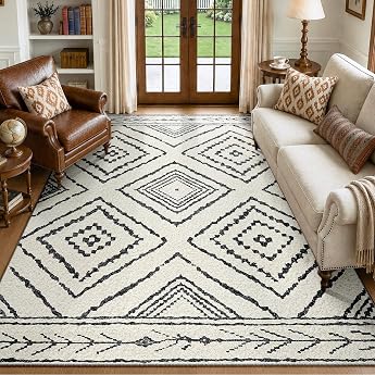 Living Room Rug 150 x 210 cm Washable Rugs Large Black/White