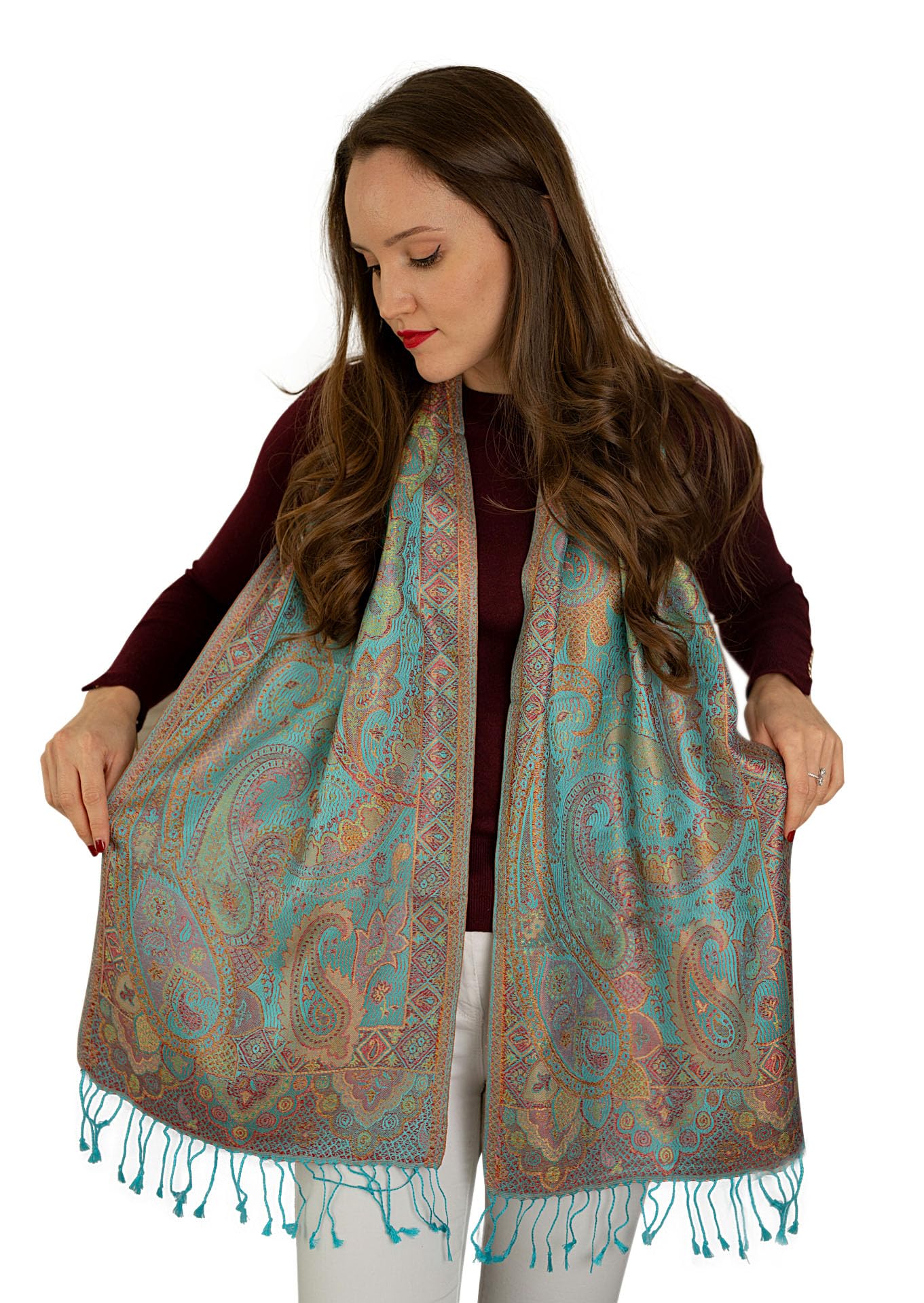 Sciarpa di seta multicolore metallizzata Paisley, sciarpa leggera, sciarpa da donna, regalo per lei, sciarpa a spalla, regalo di compleanno, sciarpa primaverile, sciarpa estiva, Multicolore,