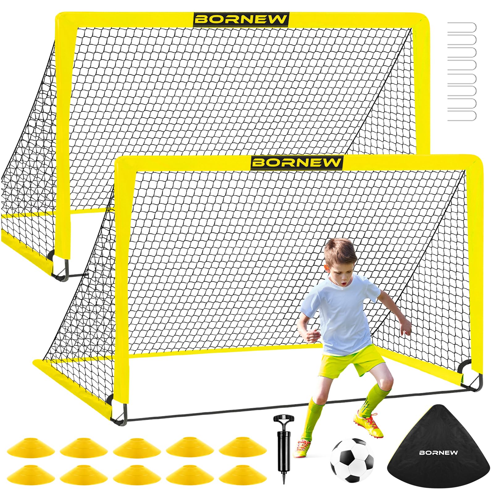 Kids Soccer Goal for Backyard Set - 2 Set of 4X3 ft Toddler Soccer Nets Training Equipment, Soccer Ball, Pop Up Portable Soccer Set for Kids and Youth Games and Training Goals Ages 3-16 Gift