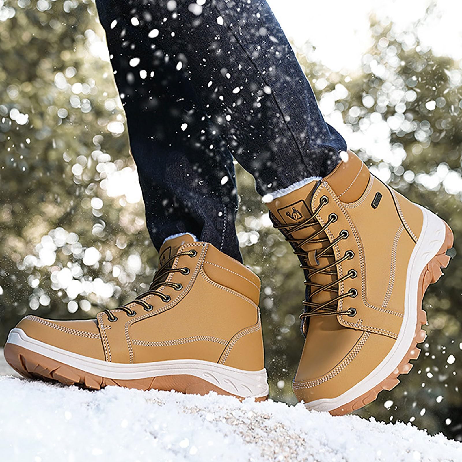 Generisch Bottes de neige d'hiver pour homme avec semelle antidérapante, construction résistante aux chocs, doublure en peluche douce pour les randonnées chaudes en plein air dans la neige