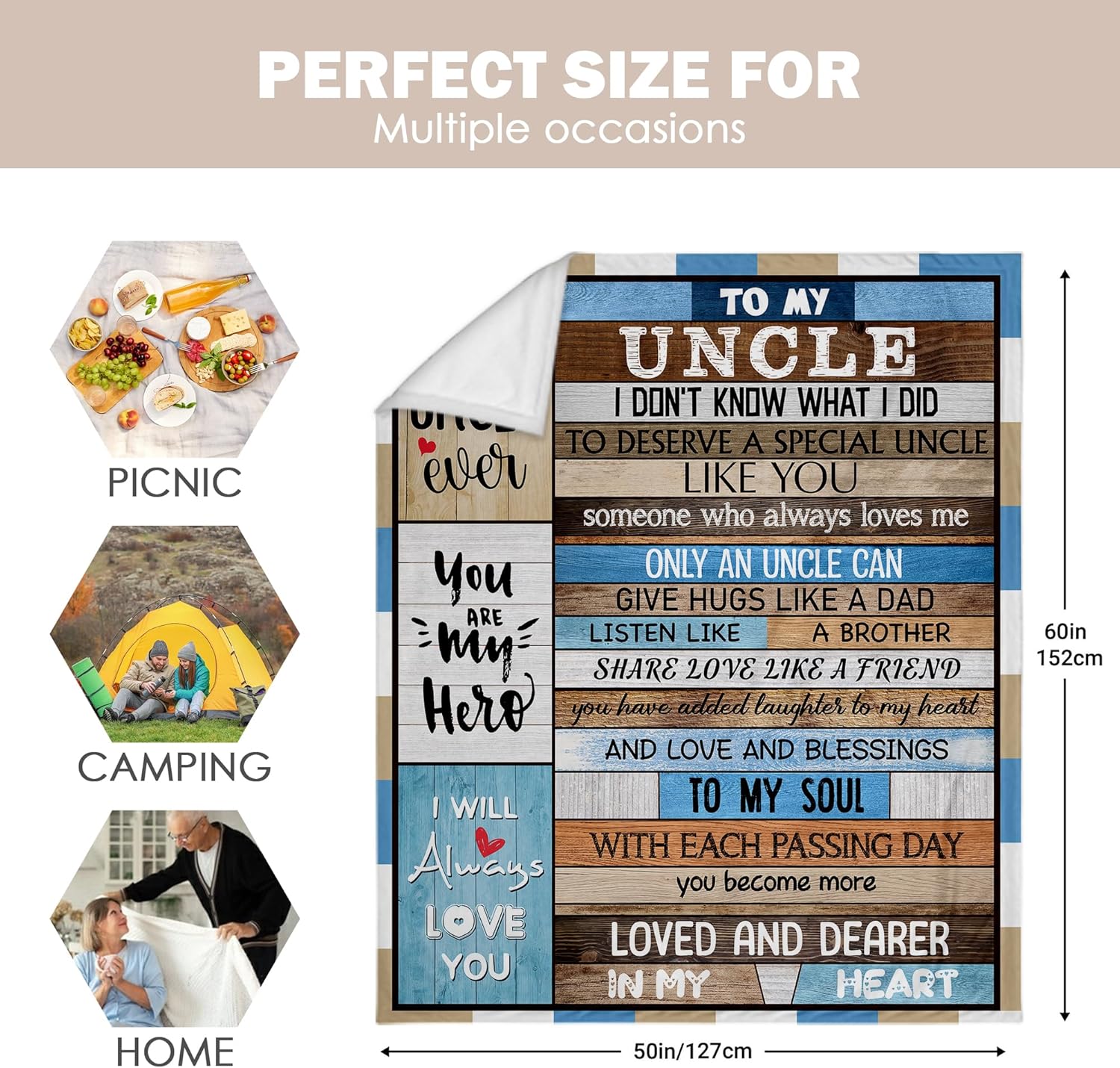 Best Gift Blanket for Uncle – Cool Father’s Day Blanket 50”x60”– Unique Birthday Christmas Thanksgiving Gifts Idea for Uncle from Nephew or Niece - Image 5