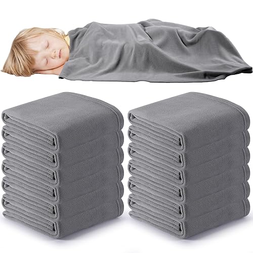 Newwiee 12 Pcs Fleece Daycare Cot Blankets, 39 x 59