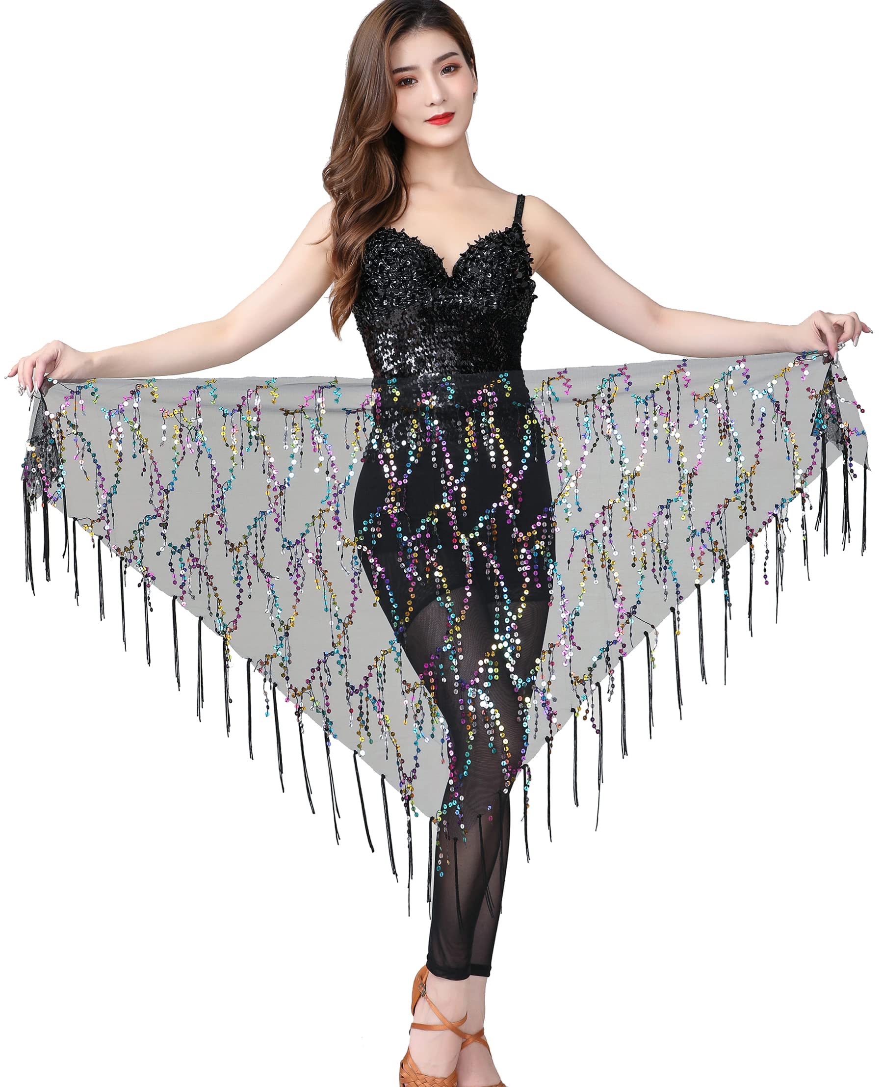 ZLTdreamBelly Dance Sequin Triangle Hip Scarf Black-Color