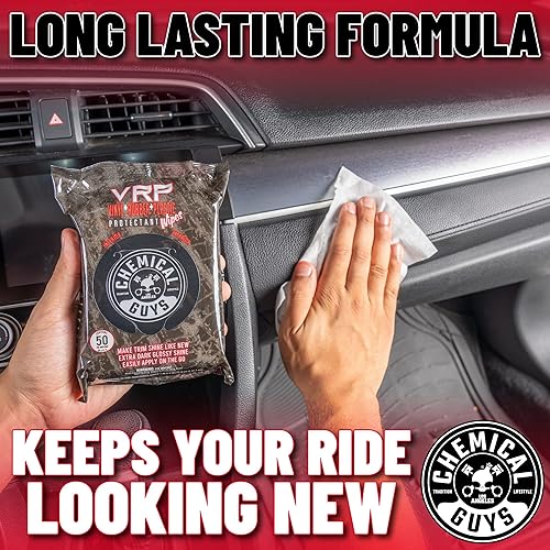 Miniatura 5 de Chemical Guys PMWTVD10750 VRP - Paquete de 50 toallitas protectoras y brillantes, para vinilo, goma y plástico, no graso, secado al tacto, de larga