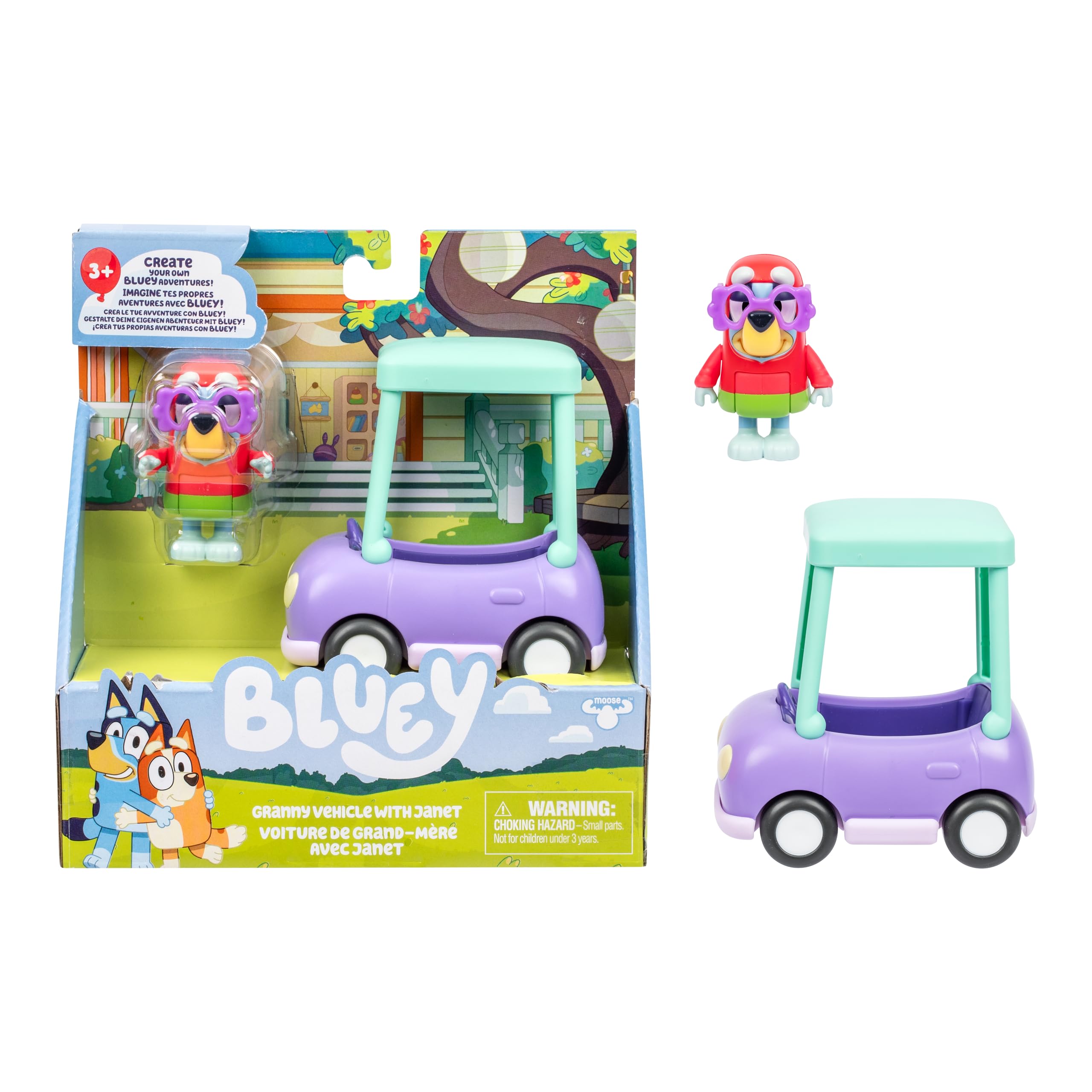 Bluey Hit The Road And Her Friends In This Cute Little Vehicle! Ride Along In Grannies Car with Janet, This Vehicle Fits One 6-7.6 CM Articulated Janet Figure Inside