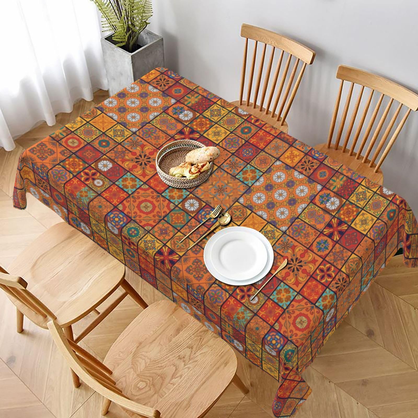 Nappe lavable anti-taches 152x228 cm motif marocain pour cuisine et fêtes