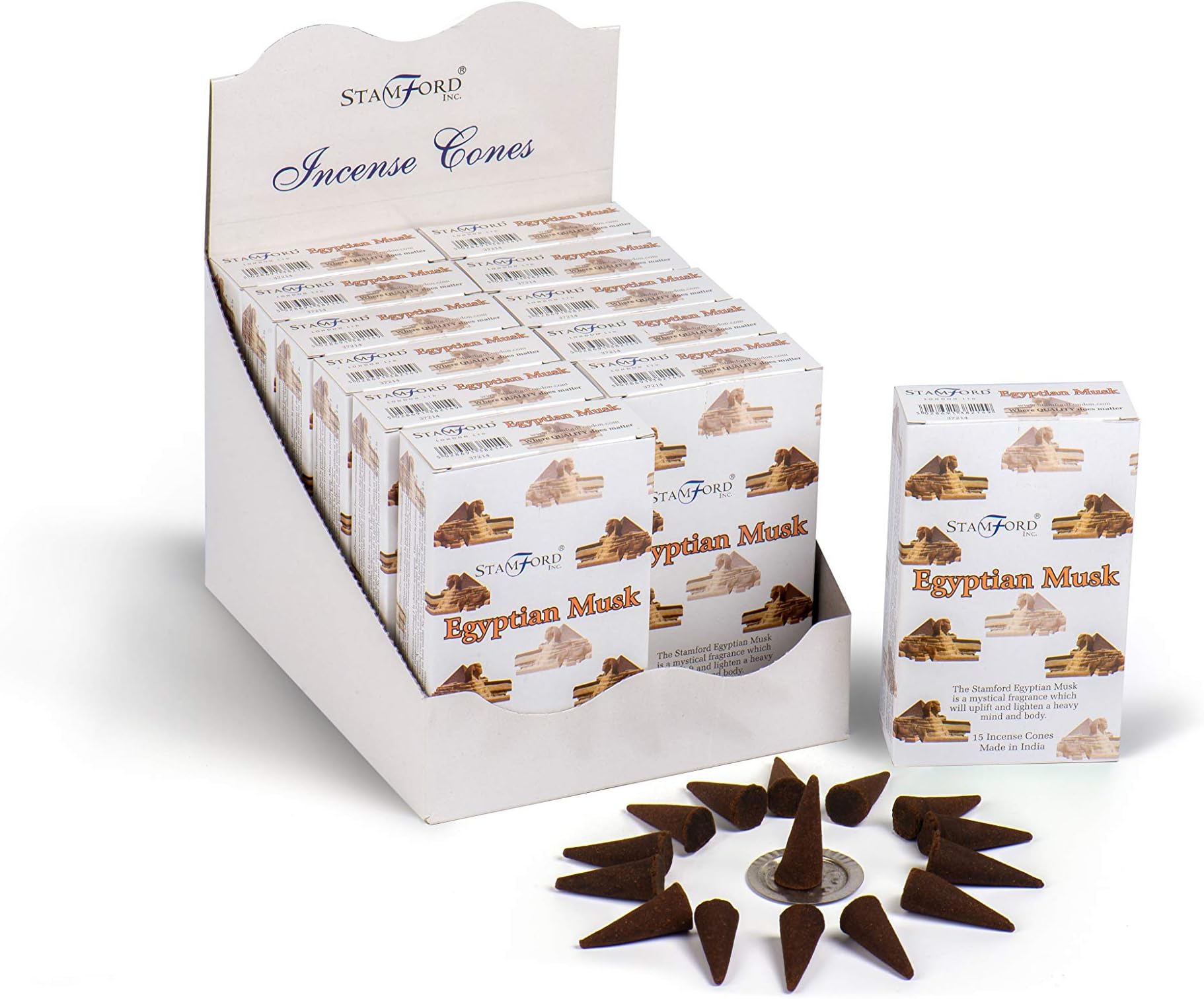 Stamford37214 Egyptian Musk Incense Exotic, 15 Cones x 12 Packs, Black, One Size