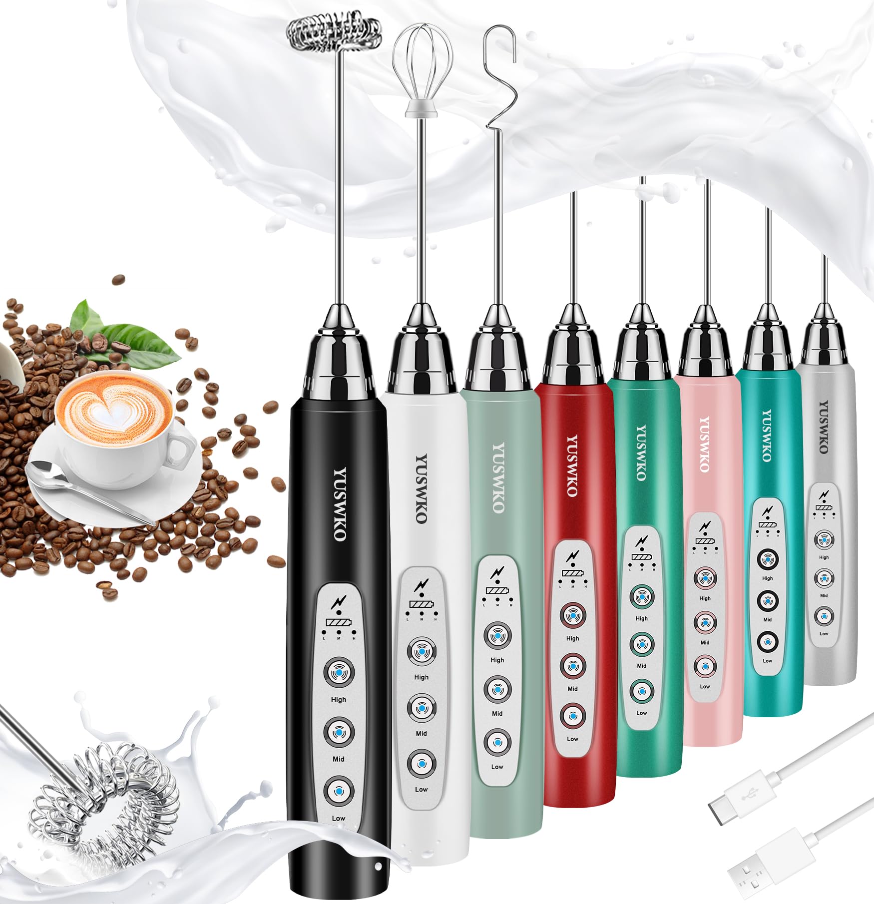 Amazon.com: YUSWKO Milk Frother Handheld with 3 Heads, Electric