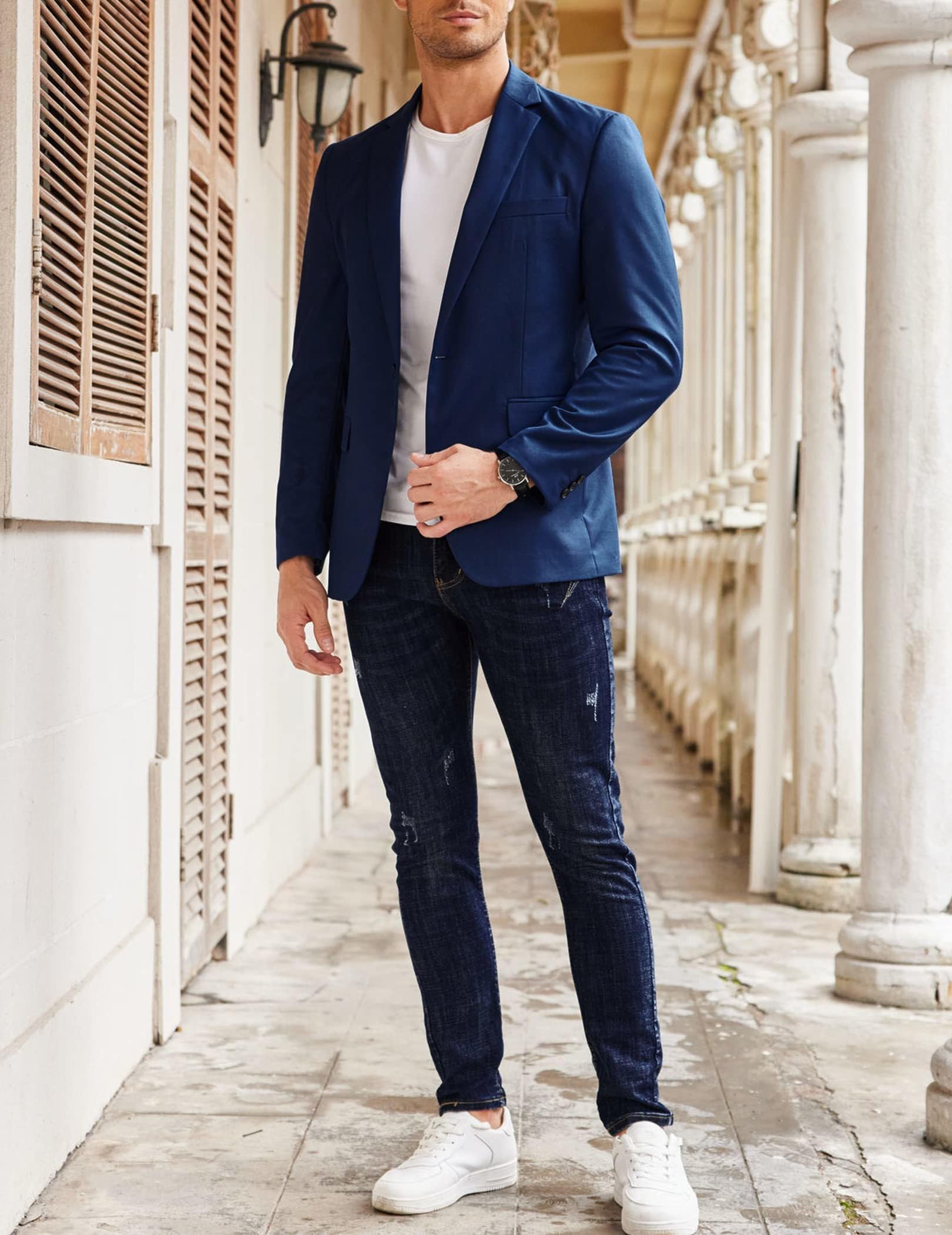 COOFANDY Giacca sportiva da uomo, per il tempo libero, Blazer Business Sakko, 1 bottone, tinta unita, vestibilità regolare, blu reale, XL