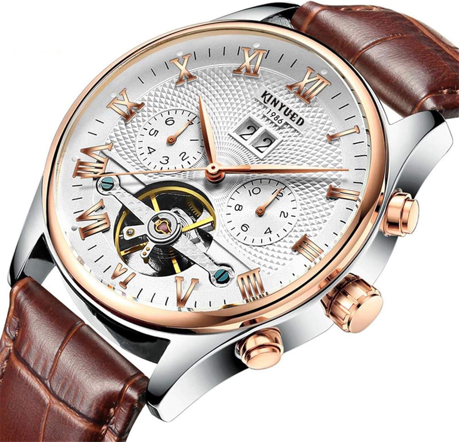 automatic leather watches for men luxurious tourbillon self-winding classic calendar bright waterproof watches for men