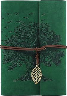 Thboxes Notizbuch A5, Vintage PU Leder Tagebuch Blanko mit 160 Seiten Journal Buch Nachfüllbar Ringbuch Ideal Geschenk Notebook Reisetagebuch Skizzenbuch (Grün)