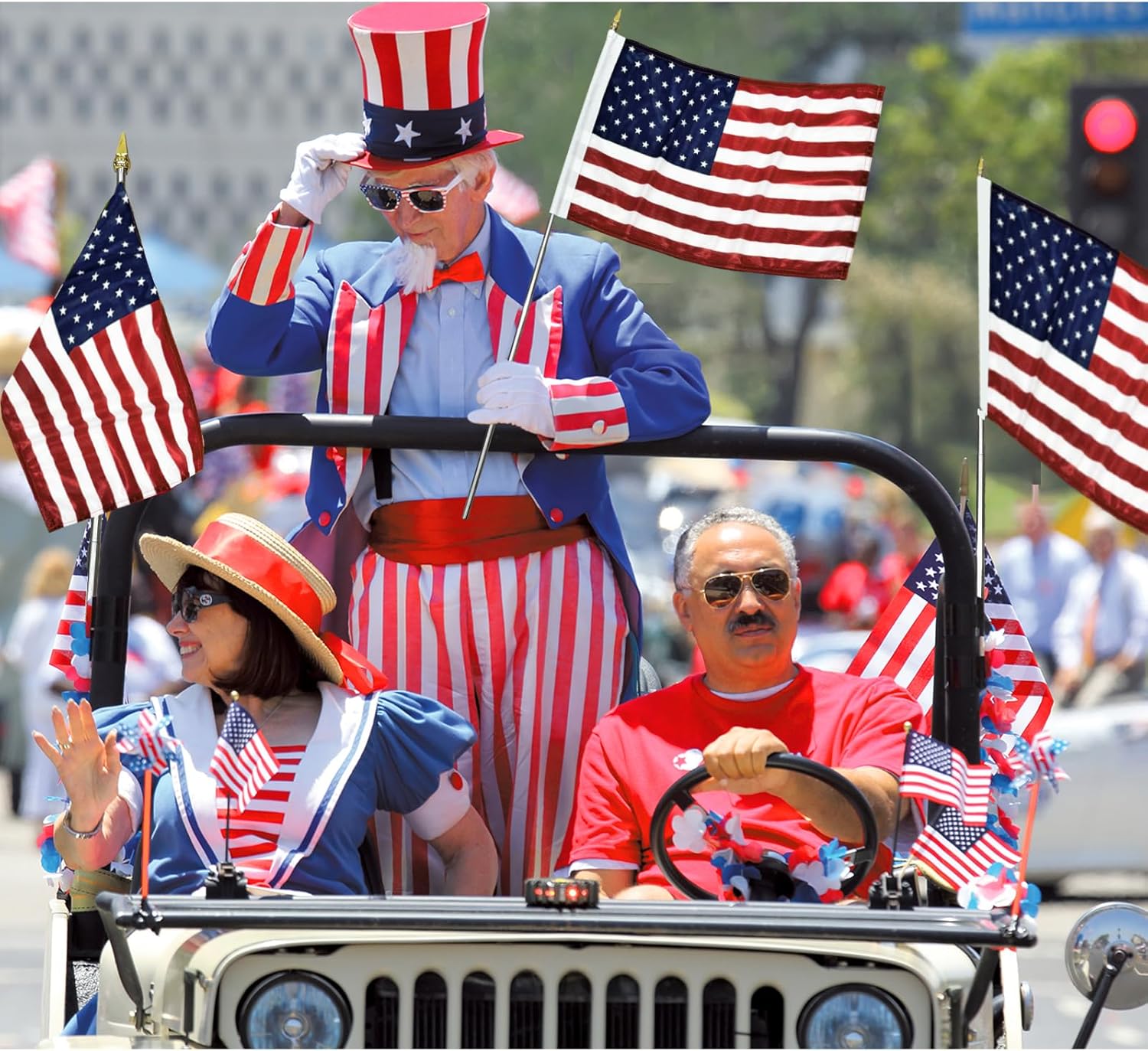 JRED 6 Pack Small American Flags on Stick, 12x18 Inch Handheld US Flags, with Retractable Stainless Steel Pole Safety Spear Top, 4th of July Decorations Independence Day - Image 8