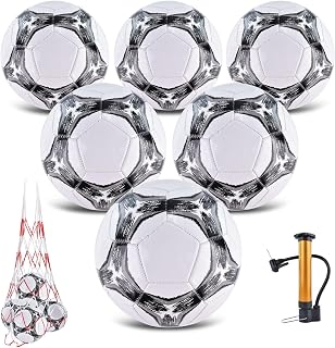 ELKCIP 6 Pack Deflated Soccer Balls Sizes 3/4/5 with Pump & Mesh Bag - Indoor/Outdoor Training Practice Bulk Set for Teens Adults
