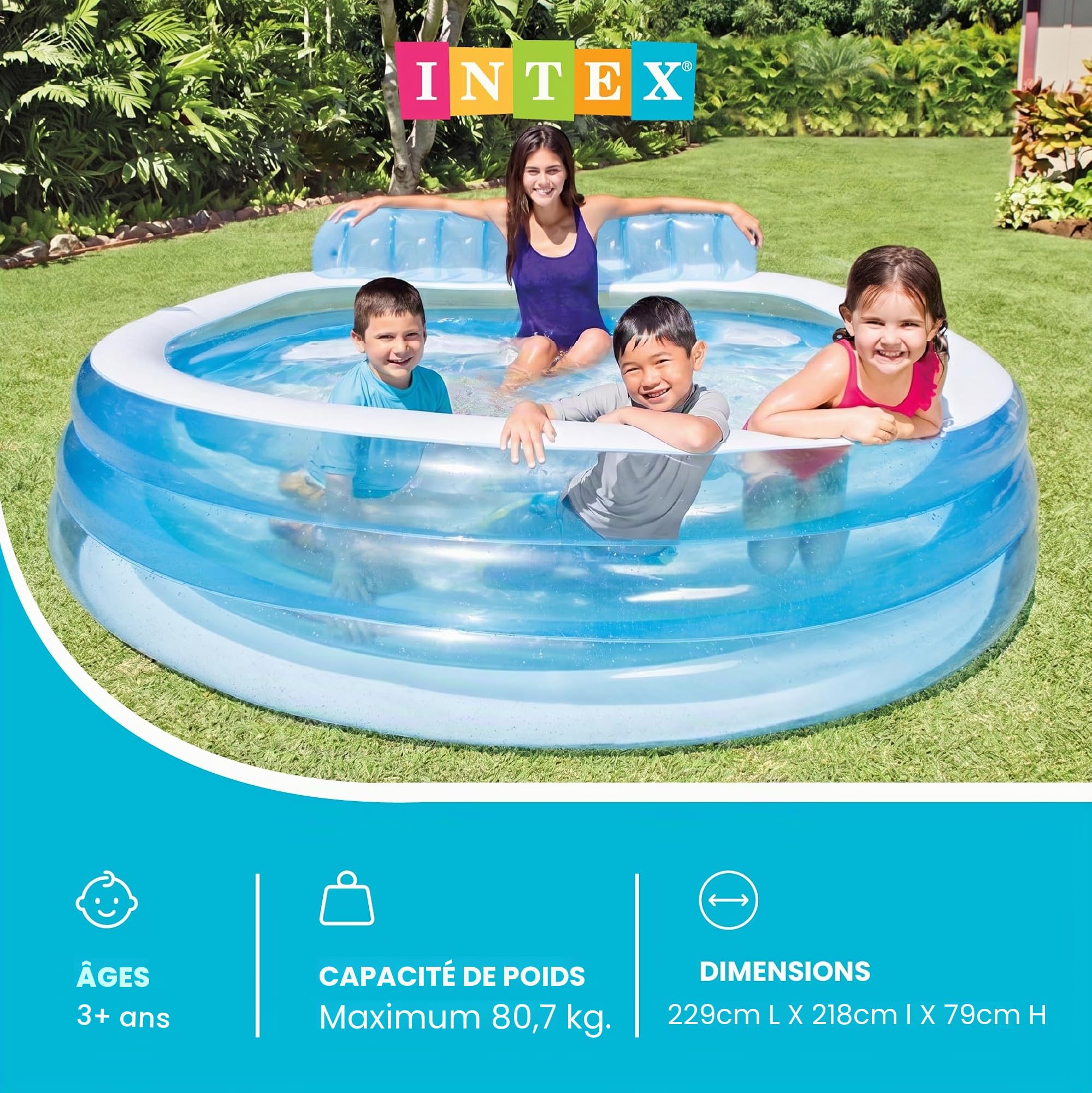 Intex 57190EP Swim Center Family Lounge Piscine Ronde Gonflable Bleu 90 x 86 x 31 cm