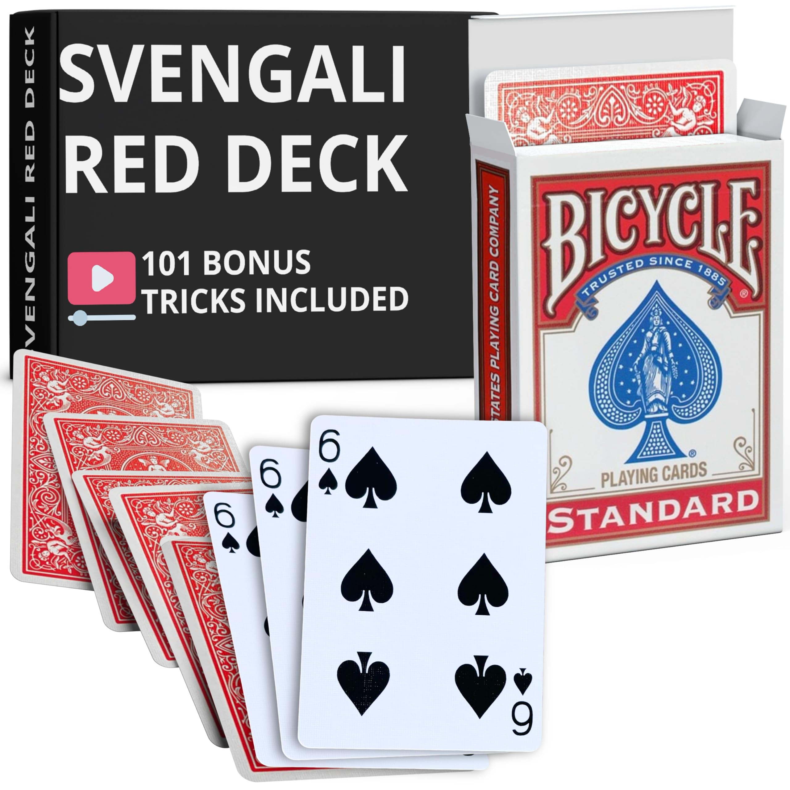 Ted's Sterling Magic Red Bicycle Rider Back 6 of Spades Svengali Deck — image 1