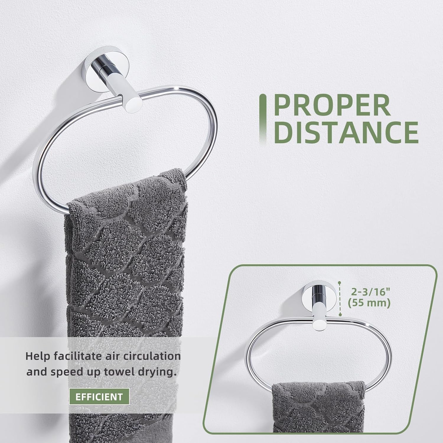 Angle Simple Towel Hook 2 PCS Bundle with Oval Towel Ring (Polished Chrome)