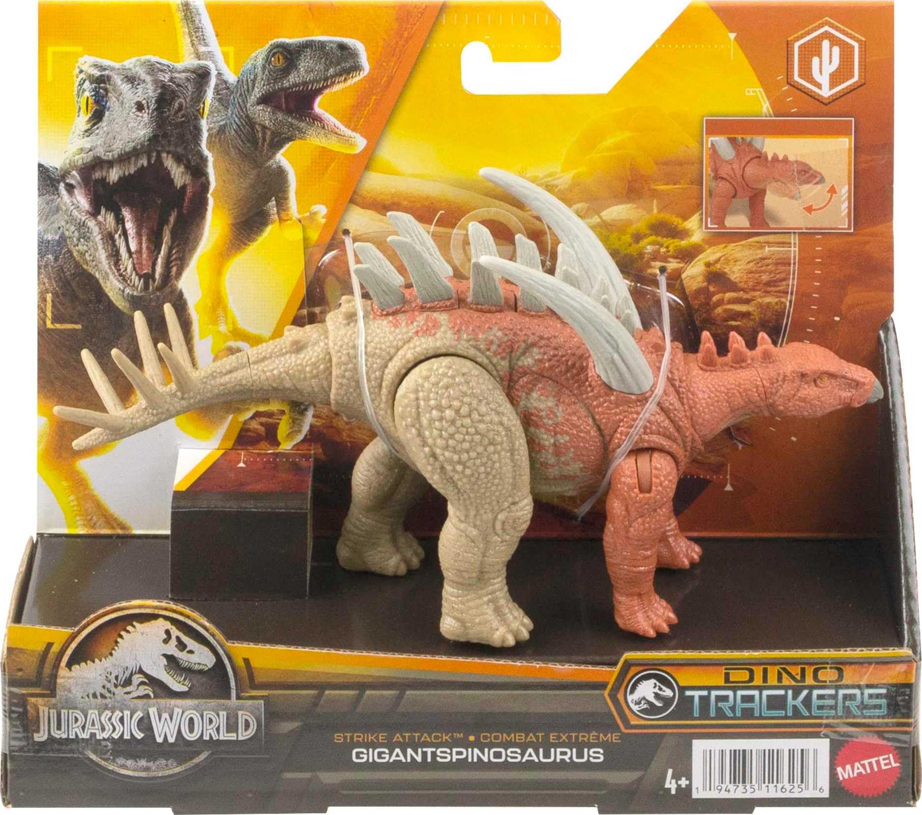Mattel Jurassic World Strike Attack Dinozaur zabawka, gigantspinozaur figurka z ruchomymi stawami i ruchem uderzeniowym