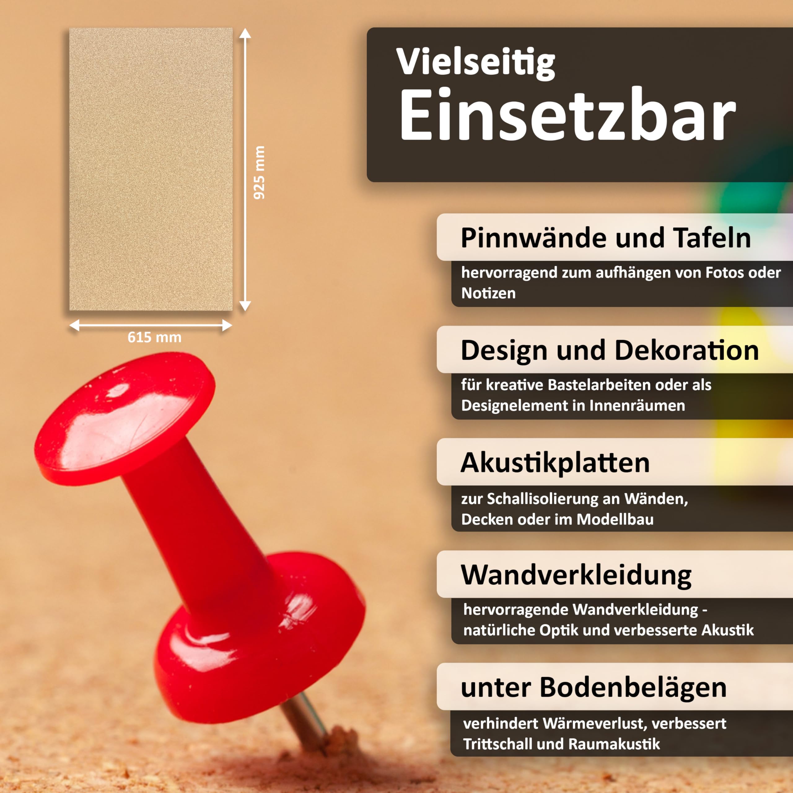 TRECOR® tablica korkowa [format: 925 x 610 mm] – grubość 10 mm – bardzo elastyczna i antystatyczna – wysokiej jakości płyta korkowa – jednostronnie szlifowana – dobra cena – 1 sztuka