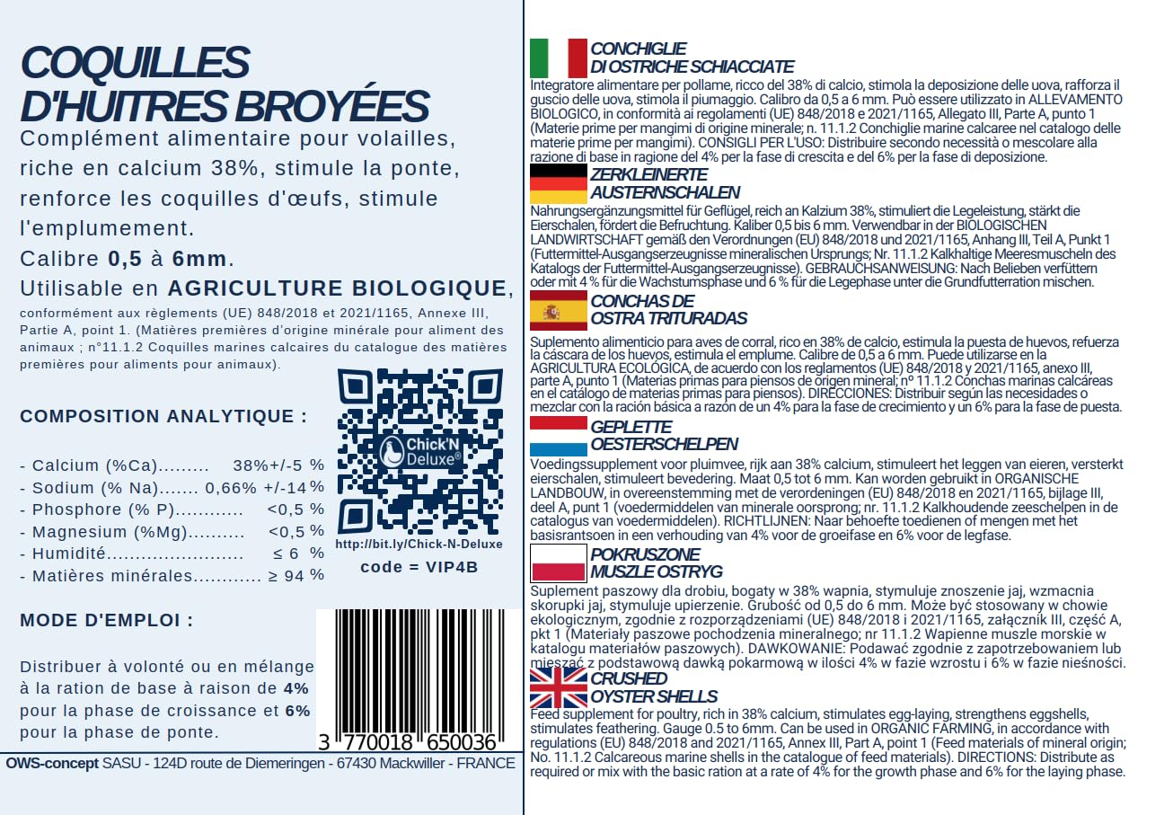 Chick'N Deluxe Calcium Booster 4Kg Coquilles Huîtres Poules Pondeuses