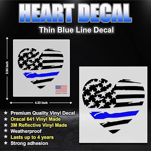 Miniatura 2 de GRITKULTURE - Calcomanía reflectante de corazón de línea azul fina de 4 x 36 pulgadas para coches camiones vasos portátiles y calcomanías de ventana