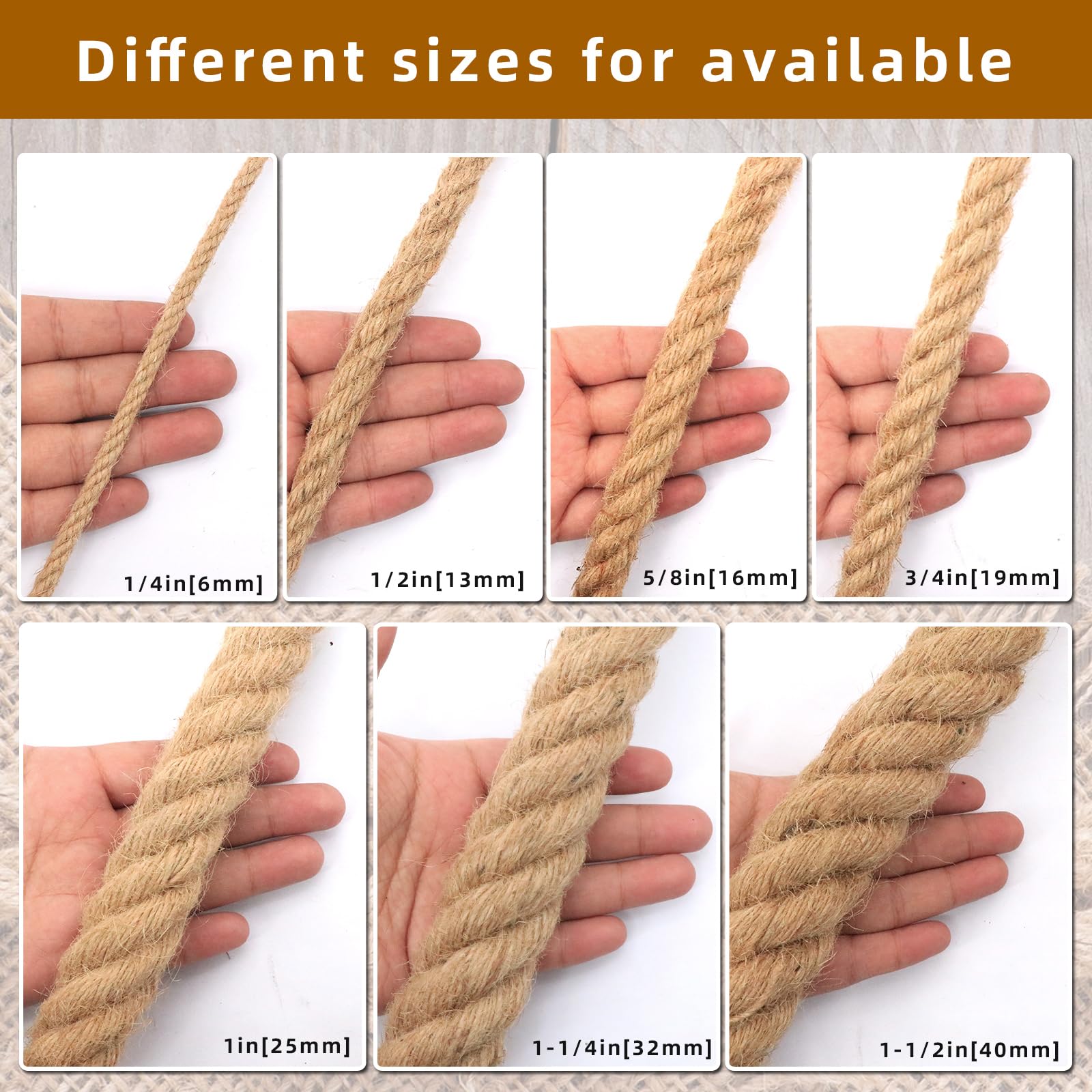 Natürliches Juteseil – Dickes Hanfseil Für Garten, Basteln & Dekoration (3,8 Cm, 2,5 Cm, 1,9 Cm)