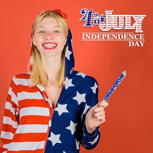 Miniatura 5 de Gueevin 24 bolígrafos del 4 de julio, bonitos bolígrafos decorativos retráctiles para el Día de los Caídos de 0.020 in, novedosos suministros de